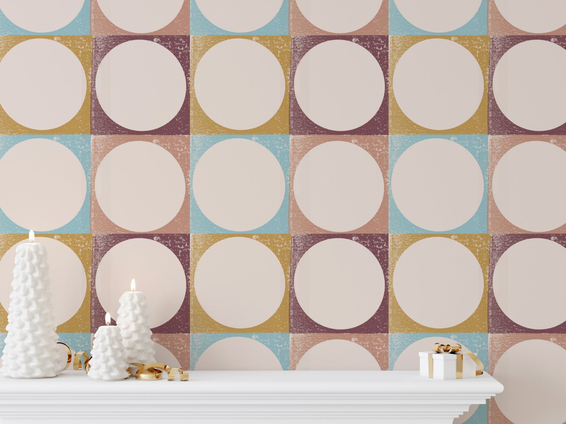 Contemporary Modern Pink Blush Circles Pattern Wallpaper
