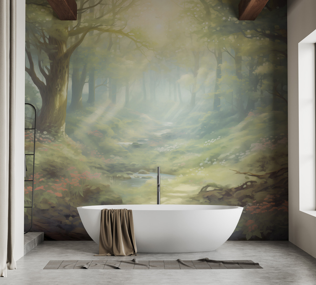 Sunset forest wallpaper murals for a serene, nature-inspired room.