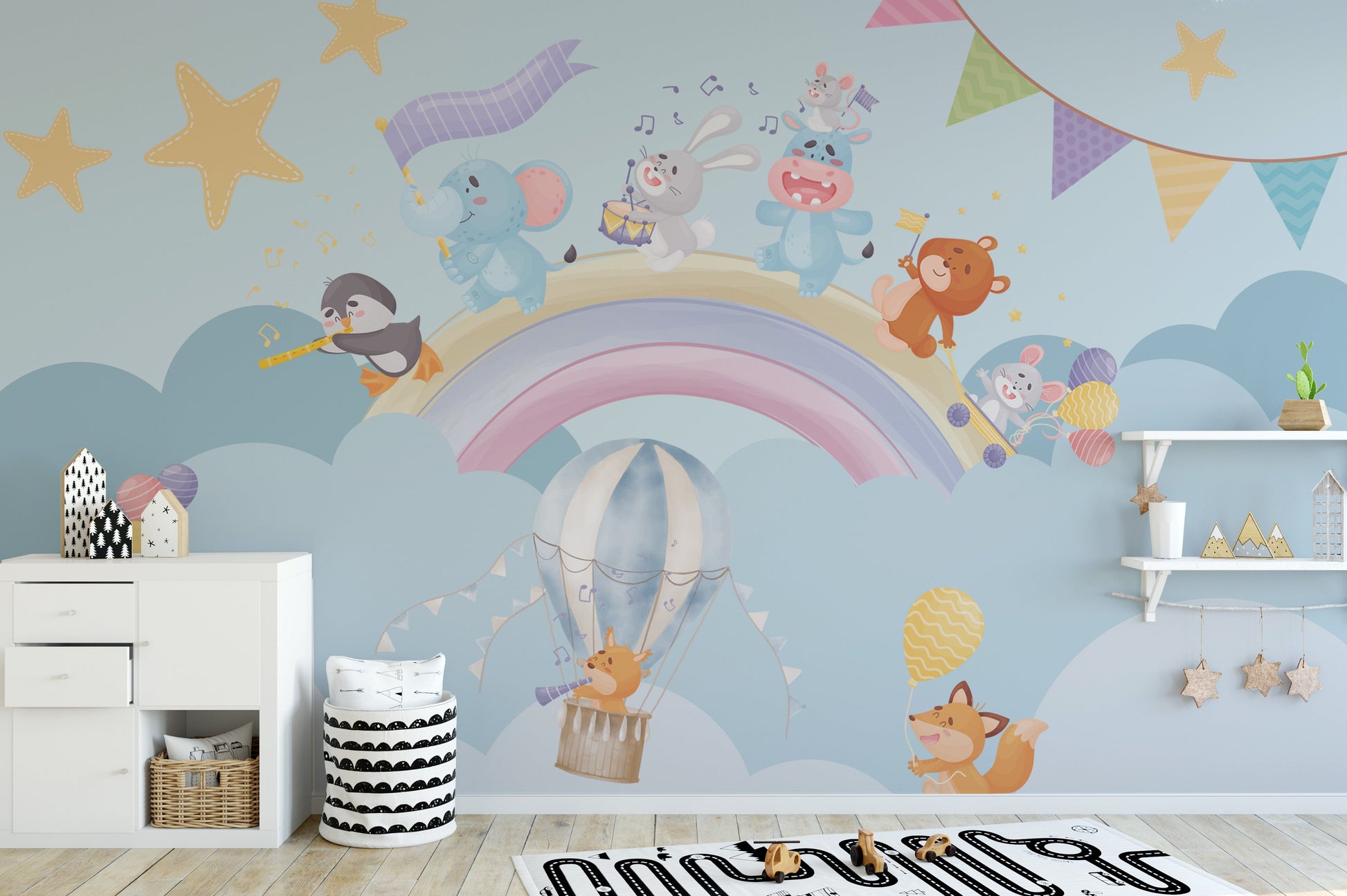 Musical Animals Rainbow Parade Mural wallpaper