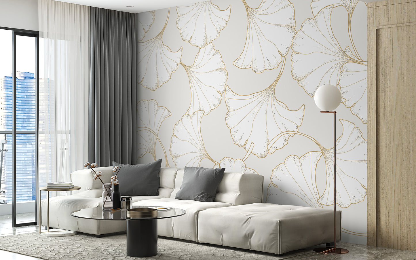 Abstract Gold Ginkgo Plant Wallpaper Mural - Giffywalls