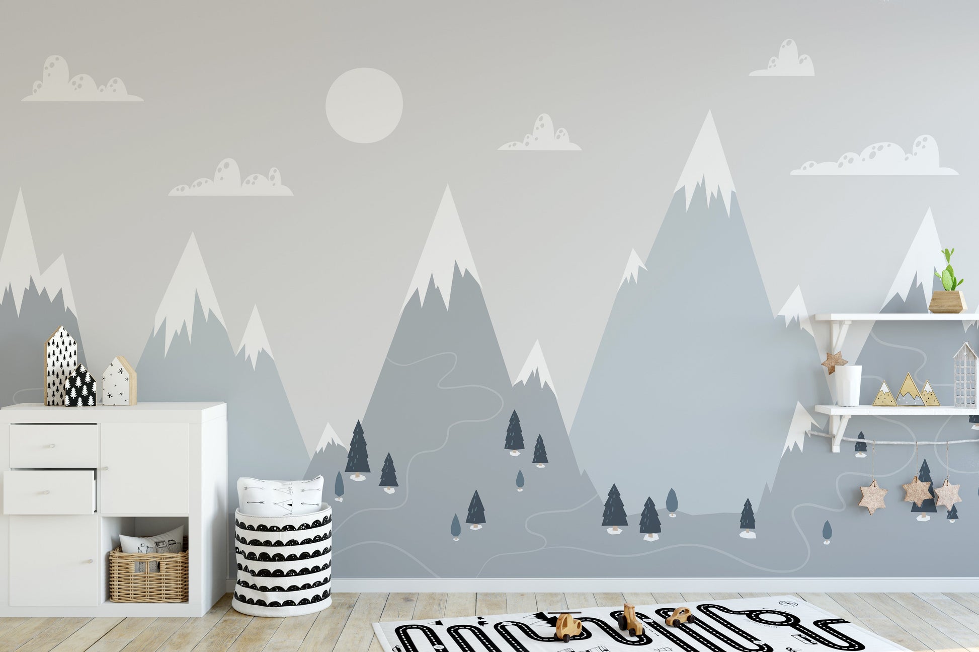 Trendy Scandinavian Mountain Wallpaper Mural - Giffywalls