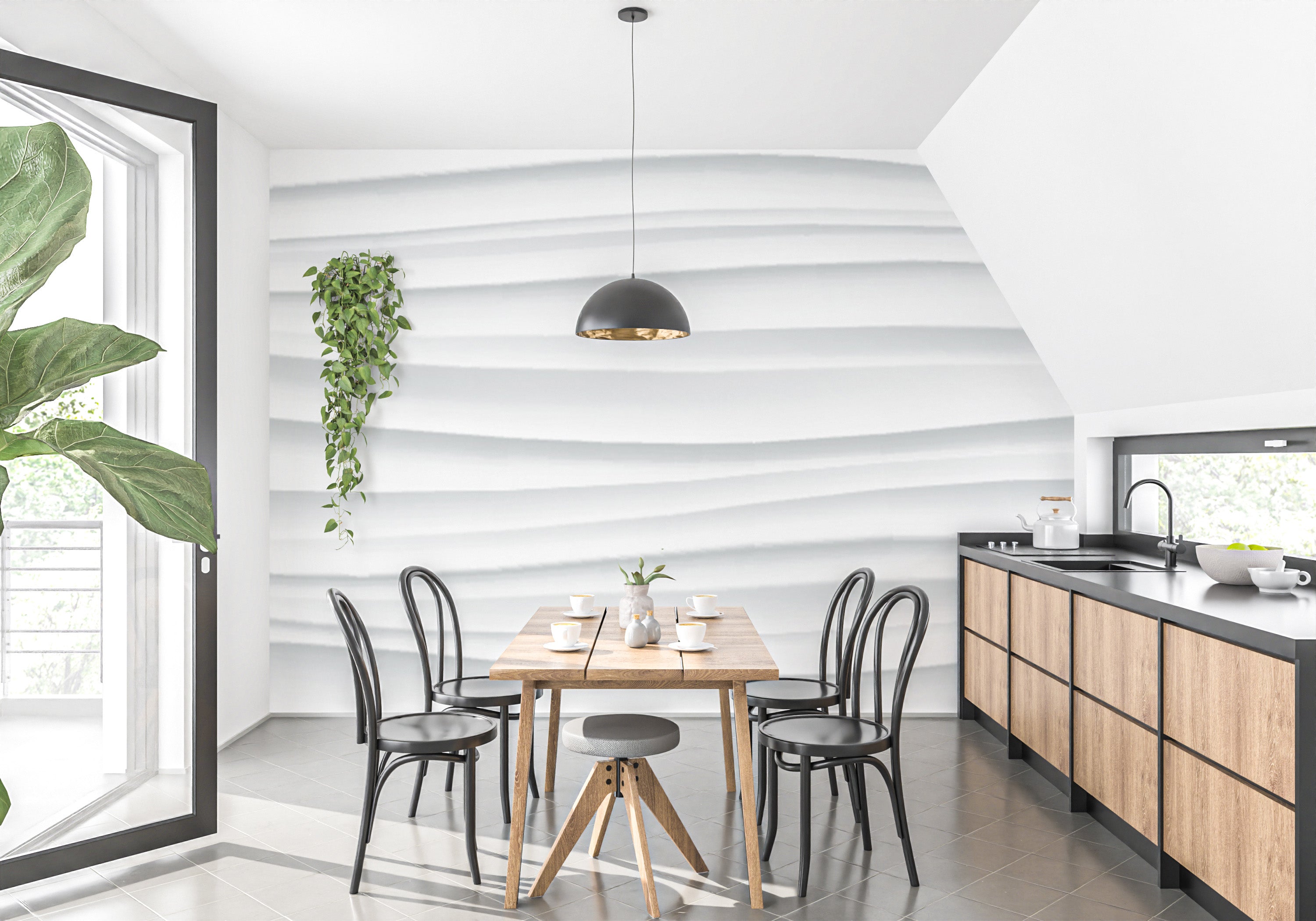 Contemporary flowing wave mural design
