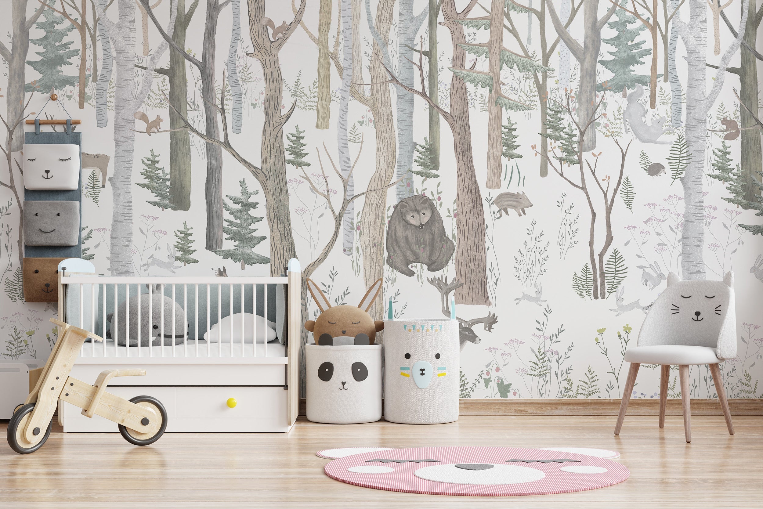 Add woodland magic with Mystical Forest Scene playroom wallpaper