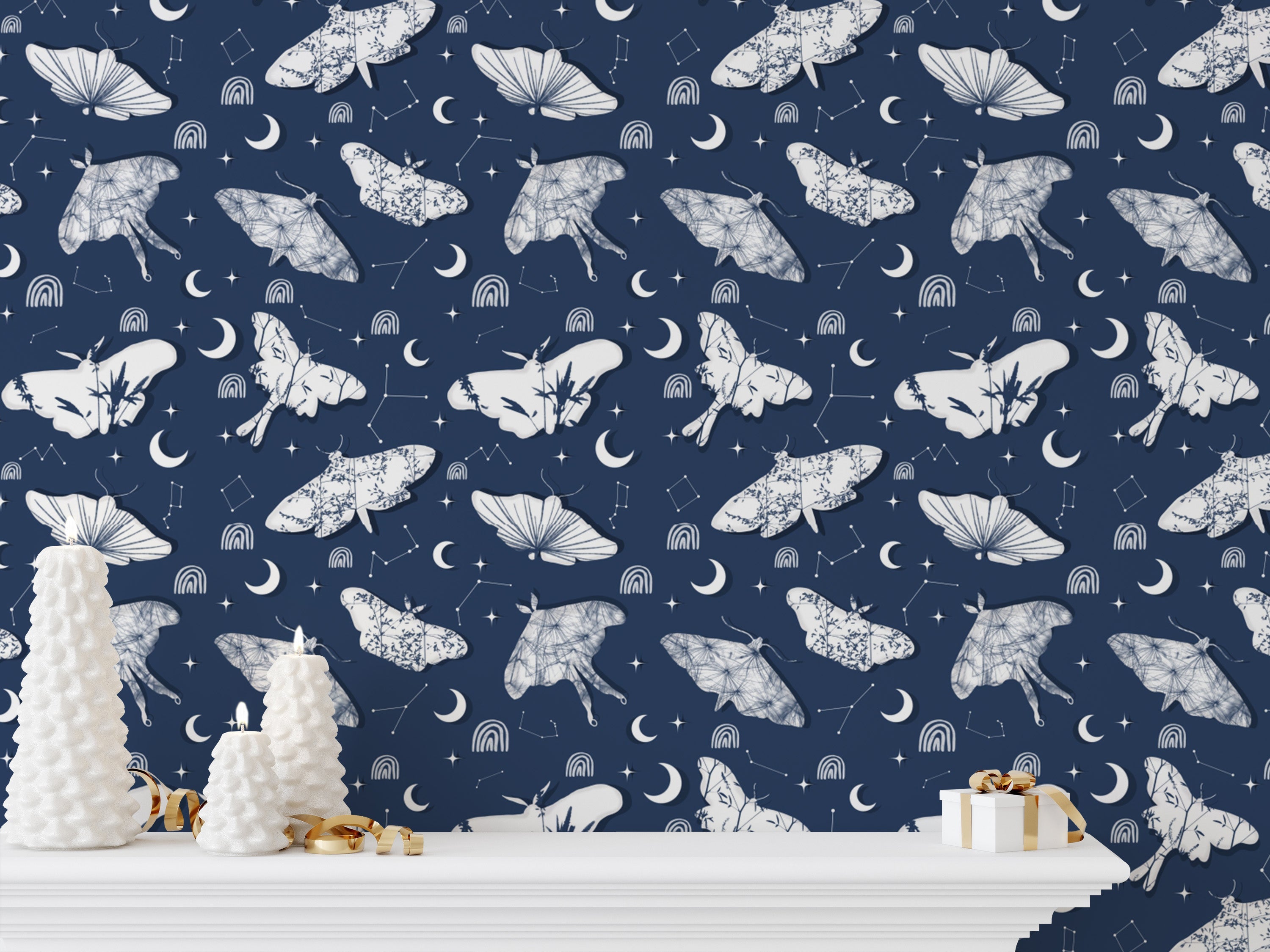 Starry night-inspired butterfly wallpaper mural for kids
