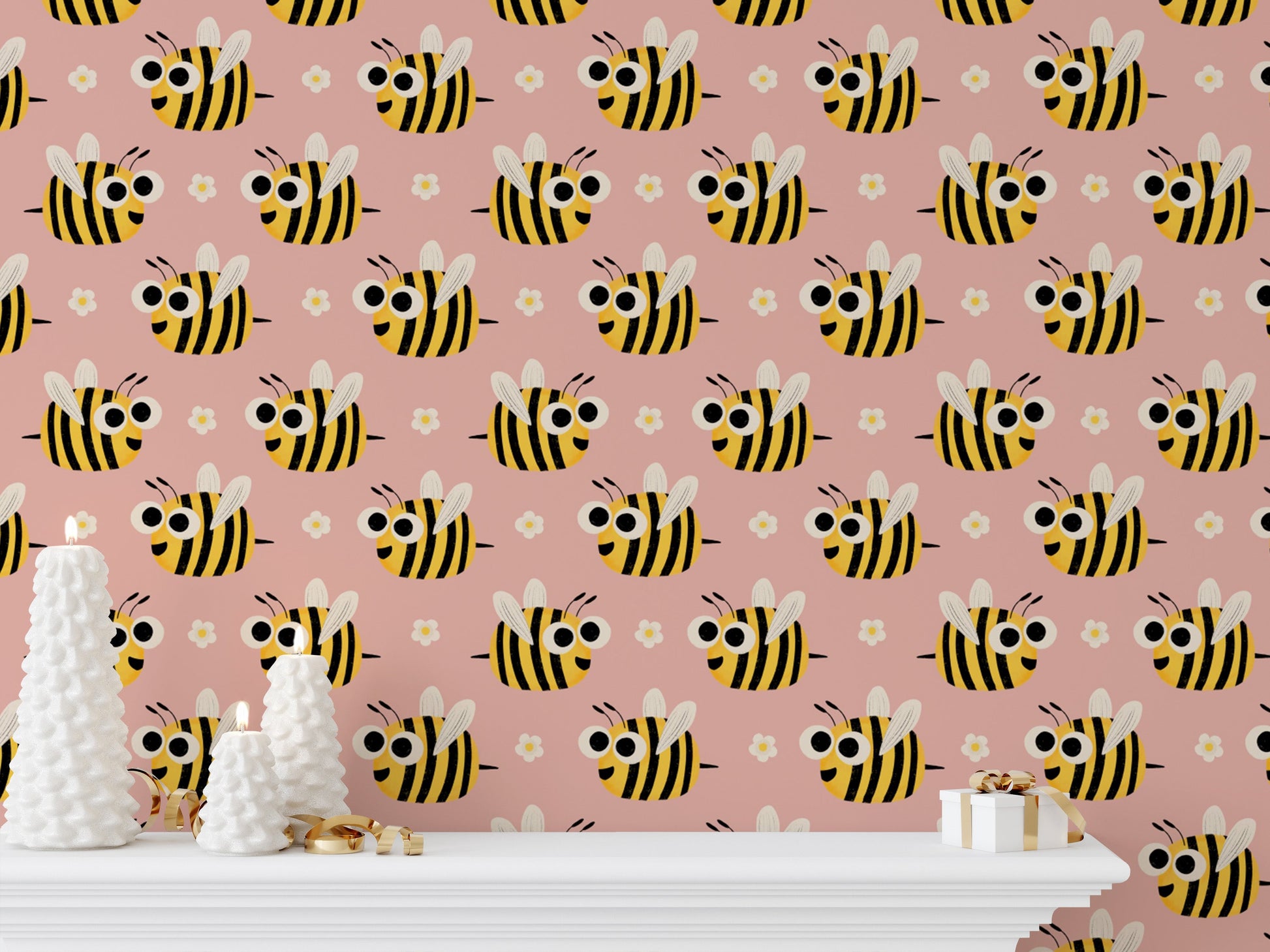 Cute bee design wallpaper for kids' rooms
