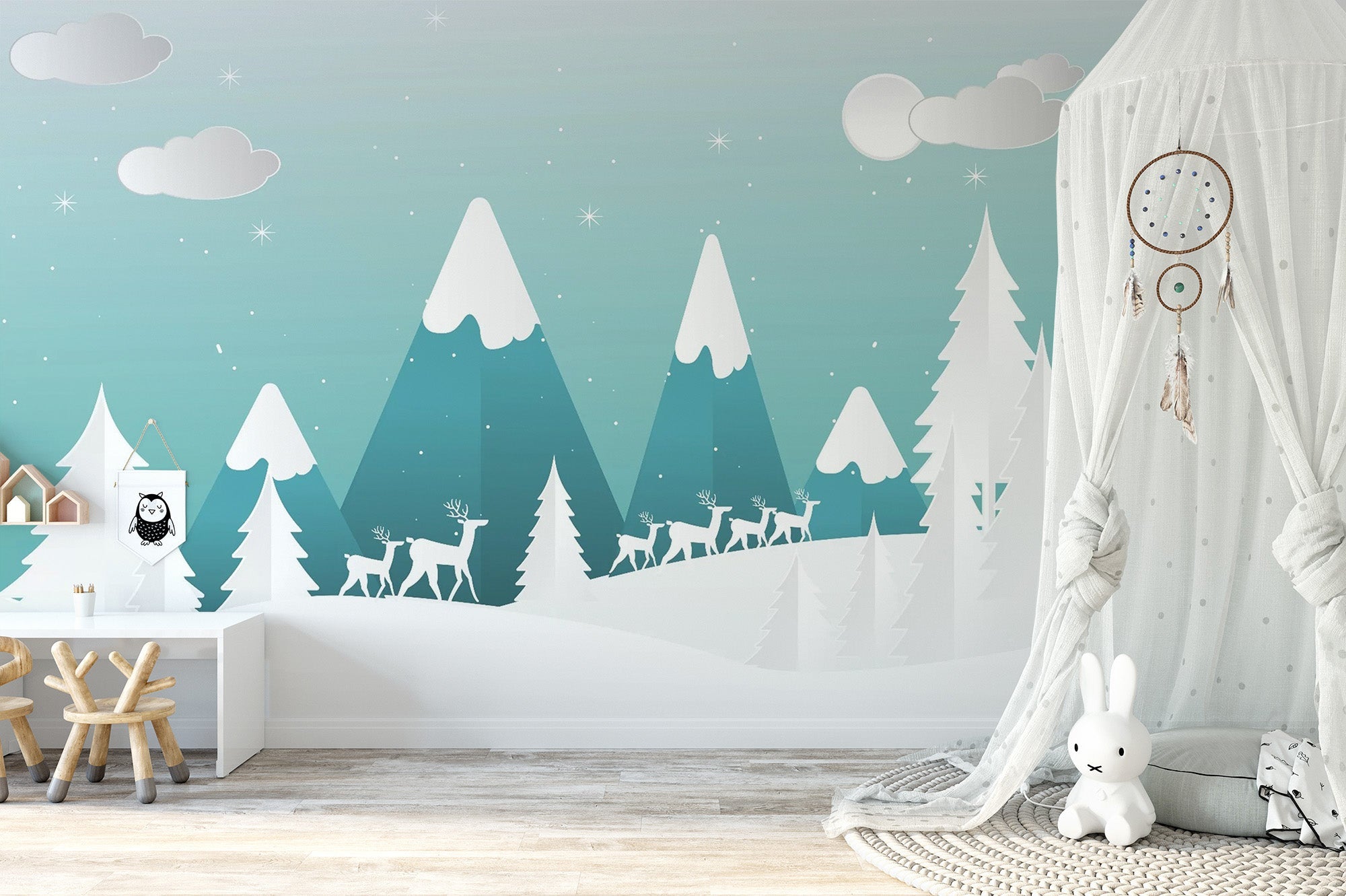 Turquoise Color Snowpeaks Wallpaper Mural - Giffywalls