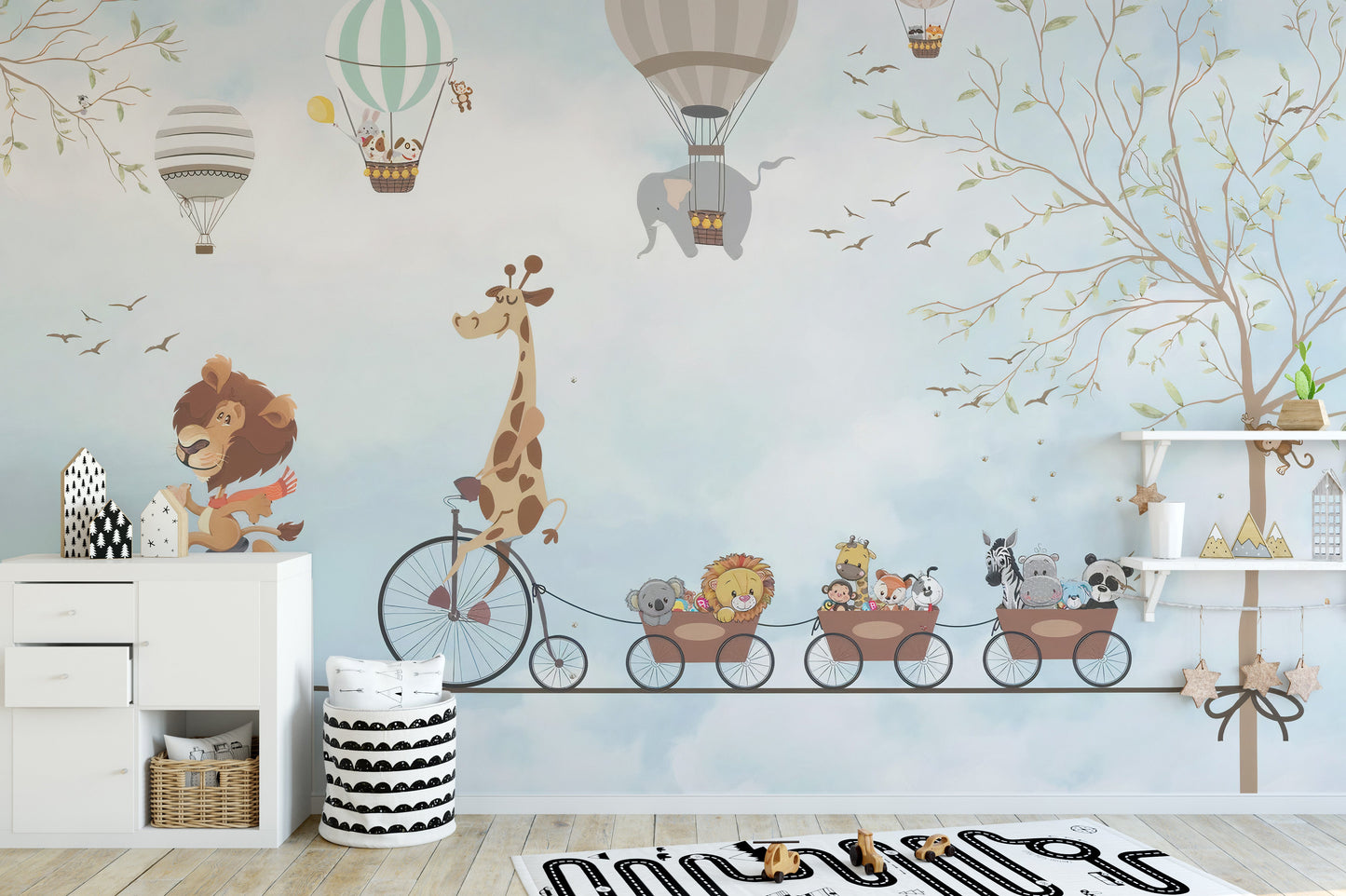 Cycling Animals on Tightrope Mural
