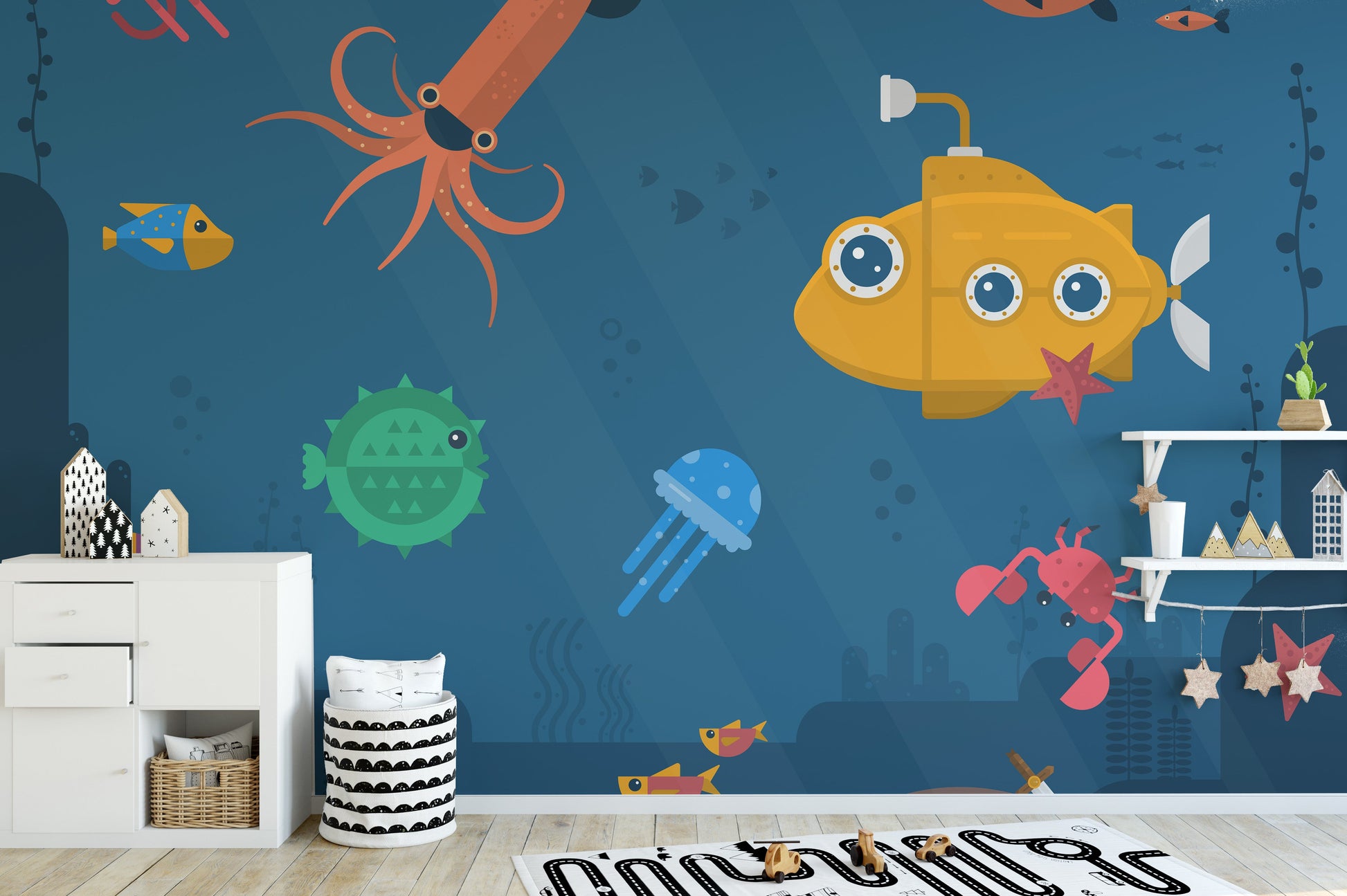 Sea Fishes & Submarine Wallpaper Murals - Giffywalls