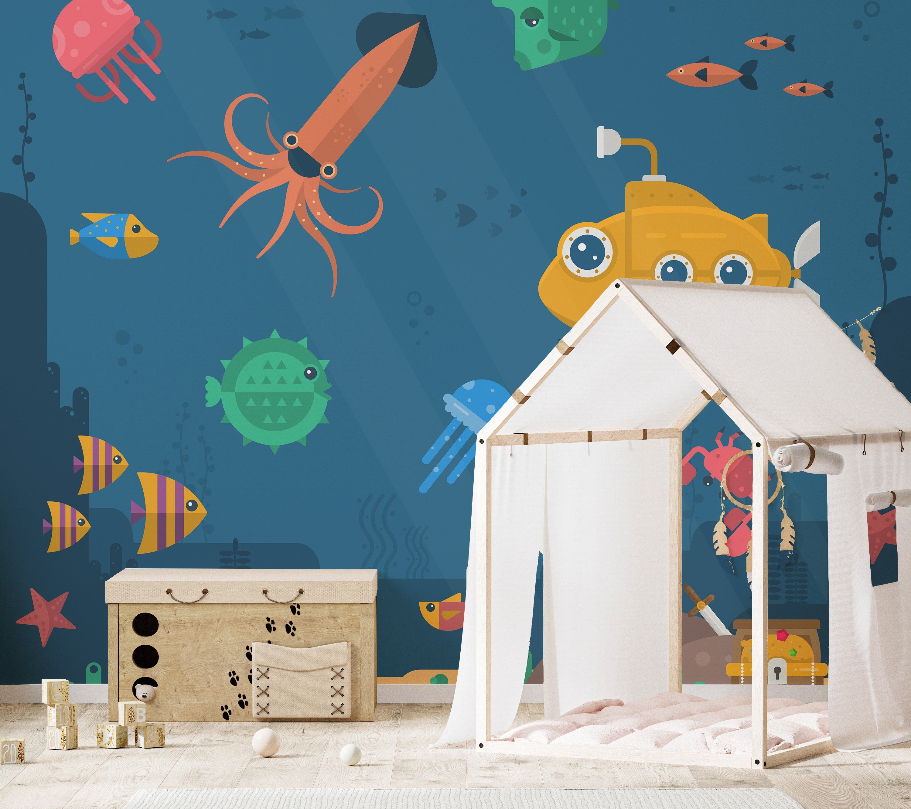 Sea Fishes & Submarine Wallpaper Murals - Giffywalls