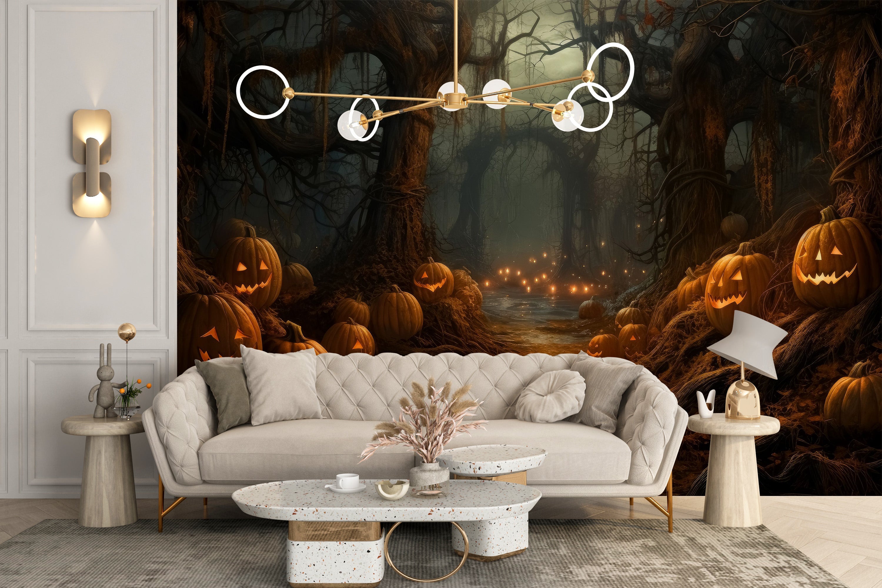 Eerie Pumpkin Forest Silhouette Wallpaper mural