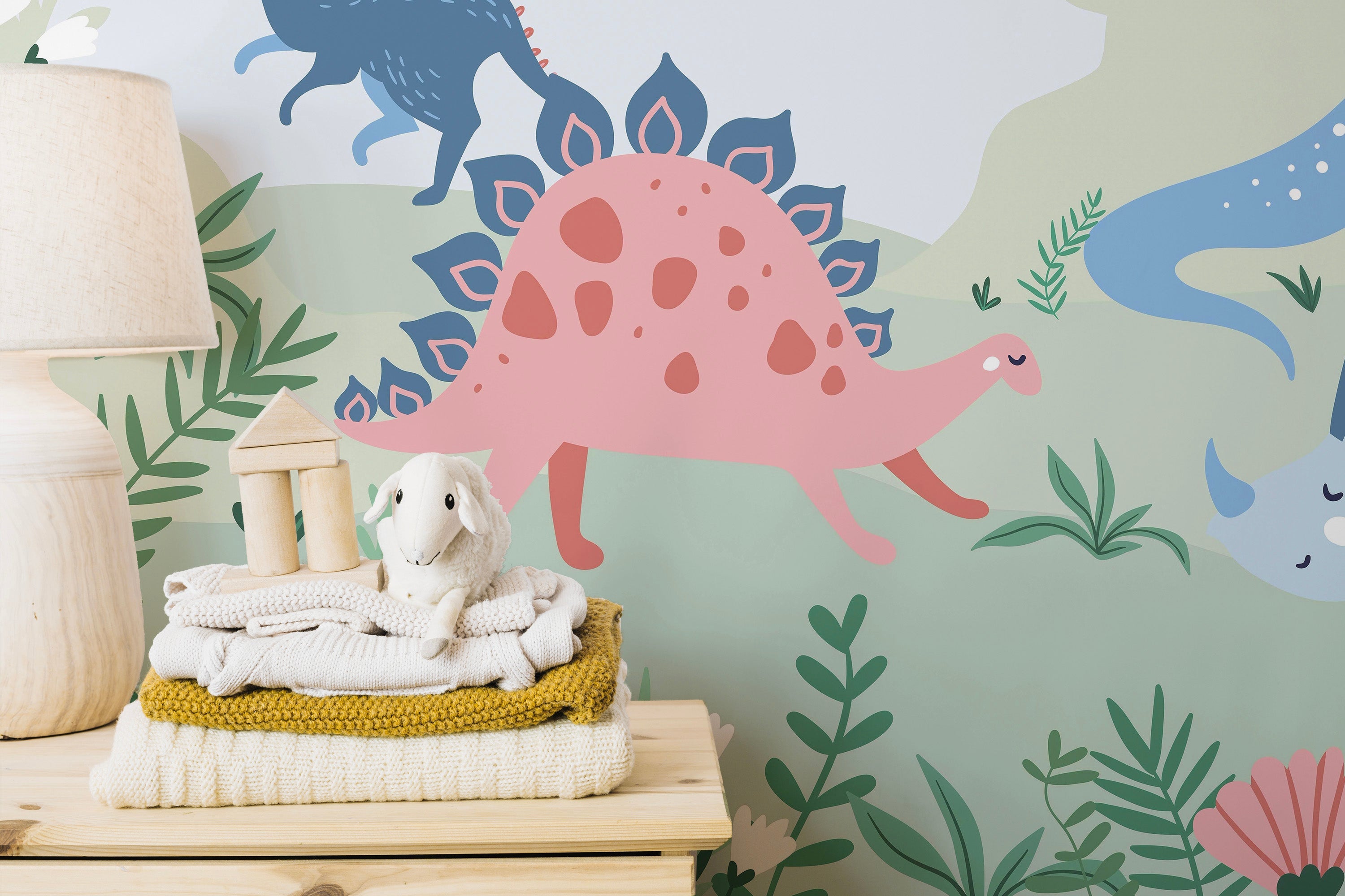 Colorful dinosaur art creates a fun kids' room aesthetic