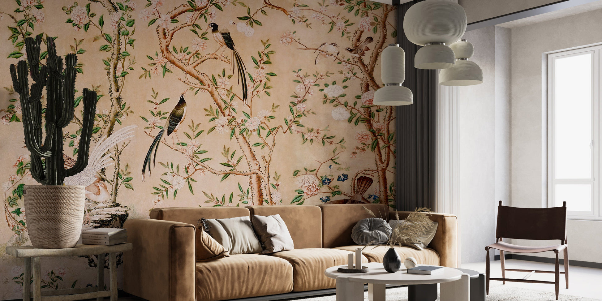 Chinese style wallpaper featuring exotic birds
