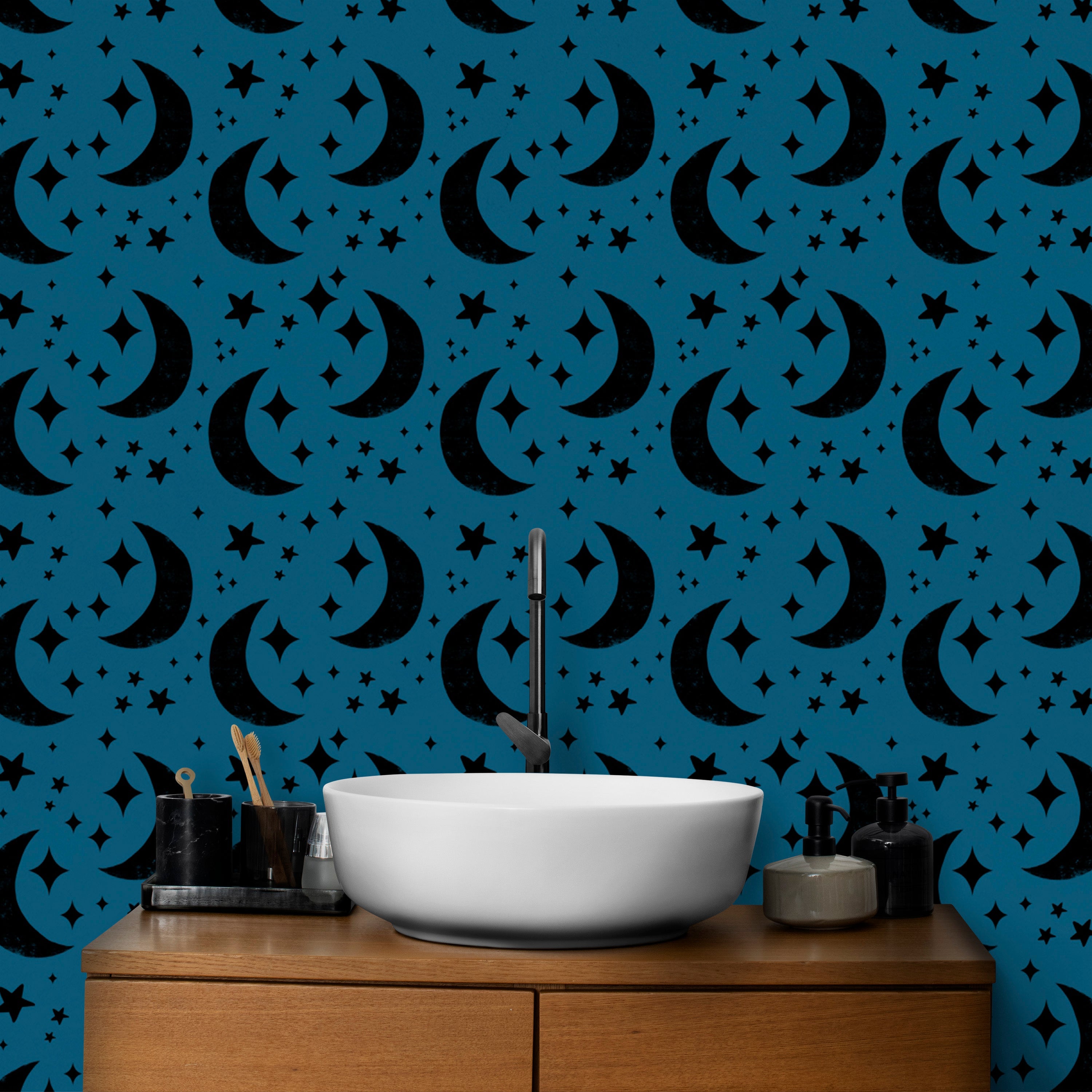 Beautiful Moon Blue Background Wallpaper mural