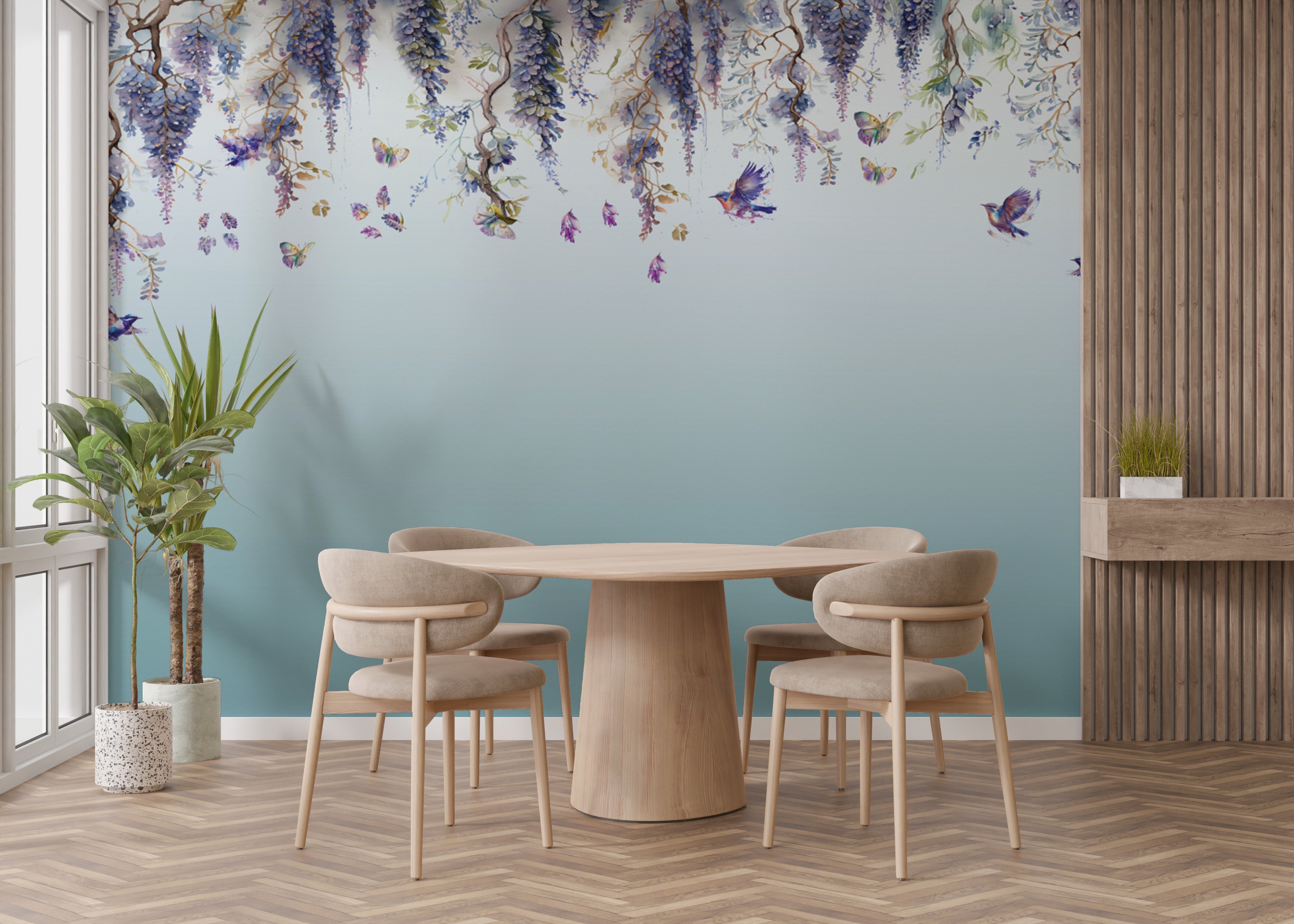 Wisteria Romance Blue Wallpaper Murals - Giffywalls