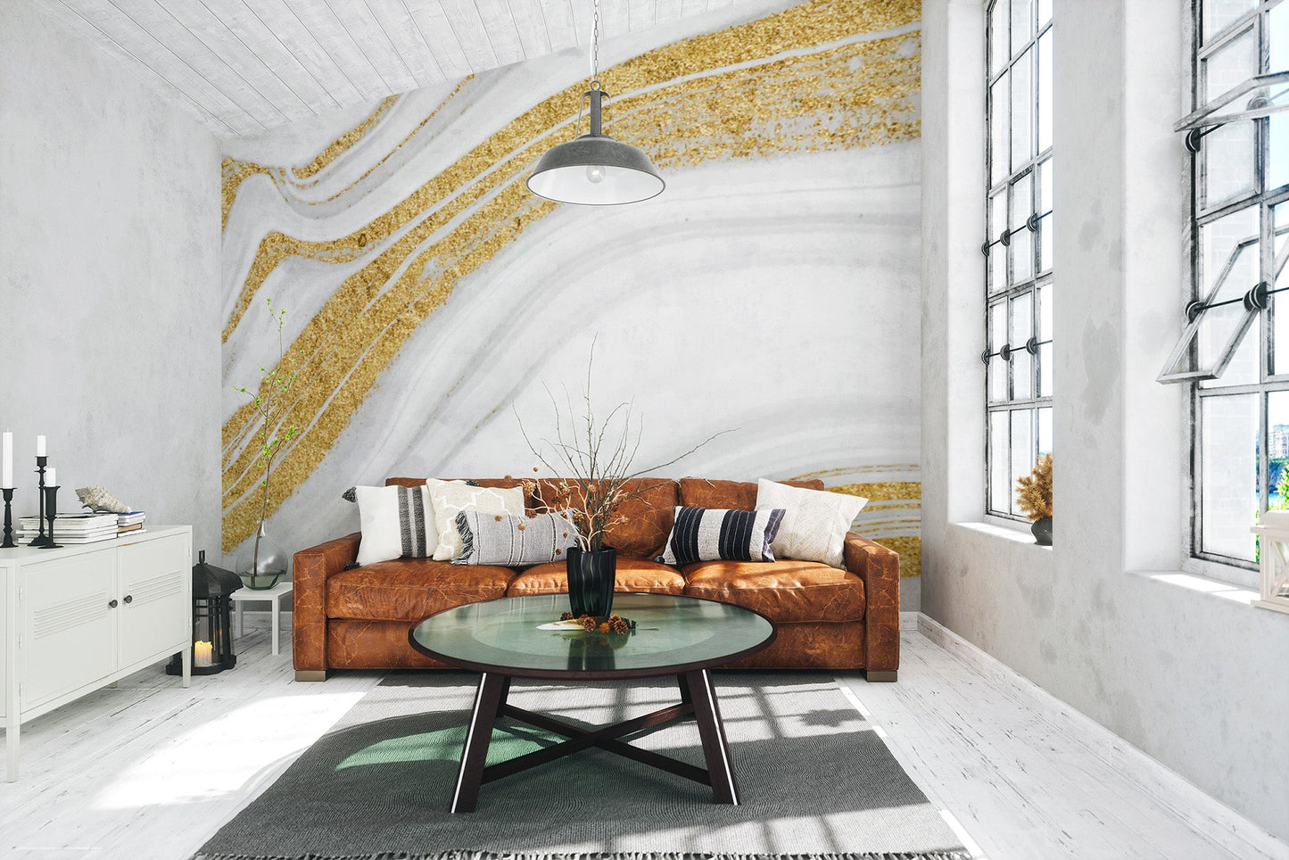 White Gold Marble Wallpaper Mural - Giffywalls