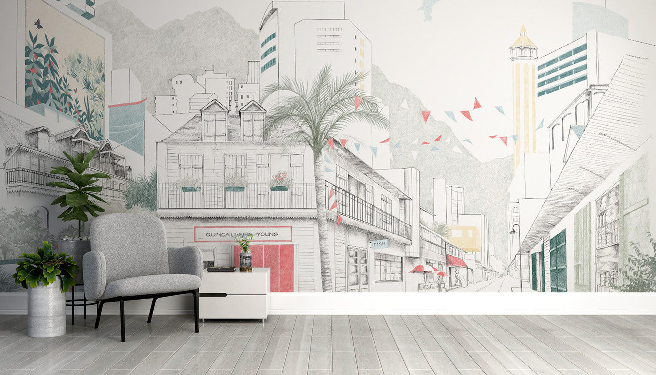 Hand-Sketched Urban Street Wallpaper Design
