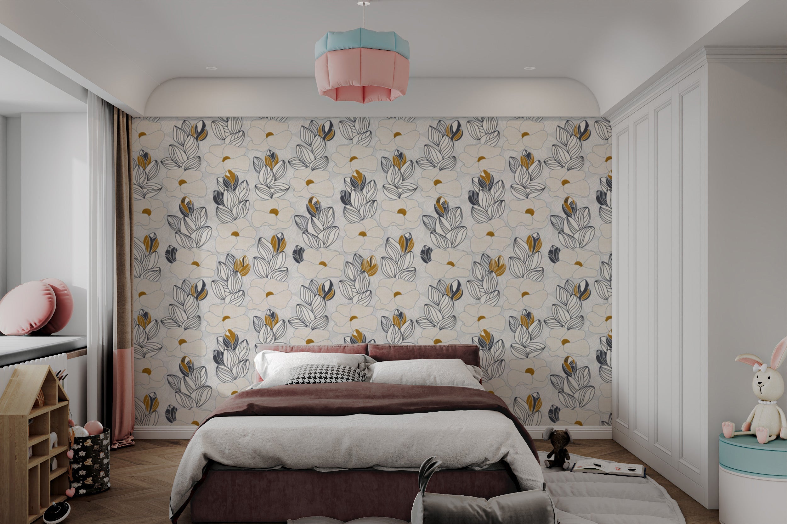 Whimsical wallpaper with tranquil water lilies design