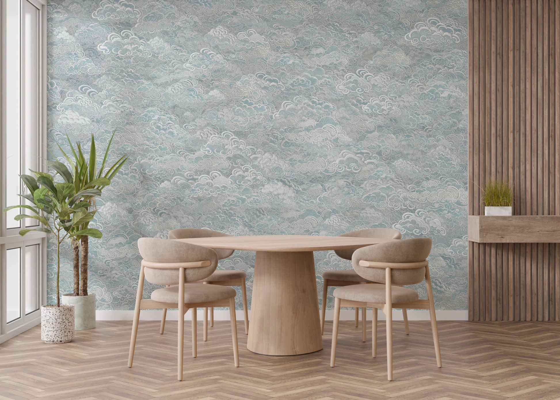 Clouds Baby Blue and White Wallpaper Murals - Giffywalls