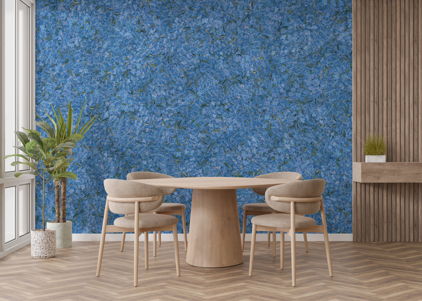 Delicate floral blue wallpaper for walls
