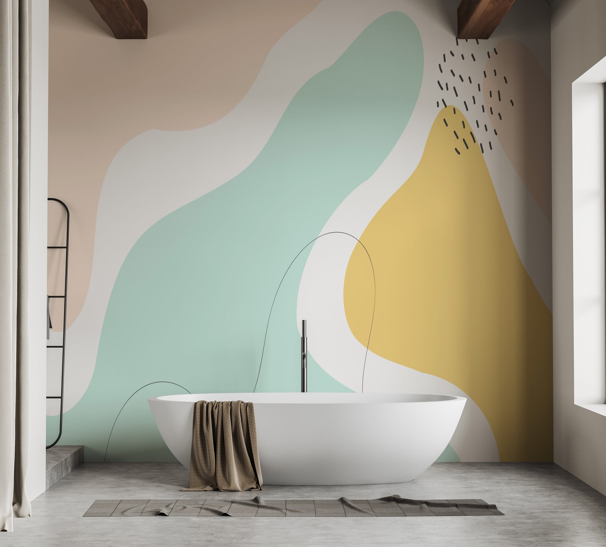 Elegant organic shapes wallpaper in pastels.