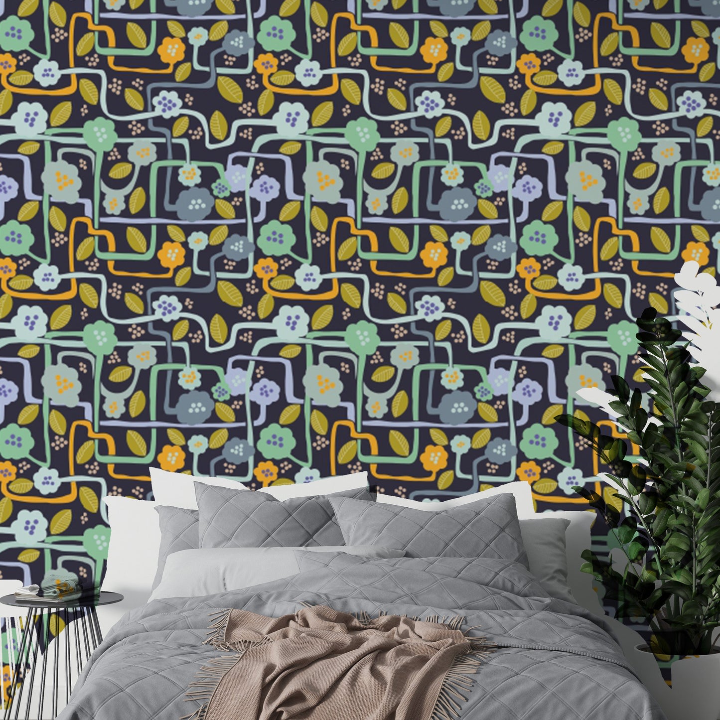 Botanical nighttime serenade wallpaper for tranquil spaces.
