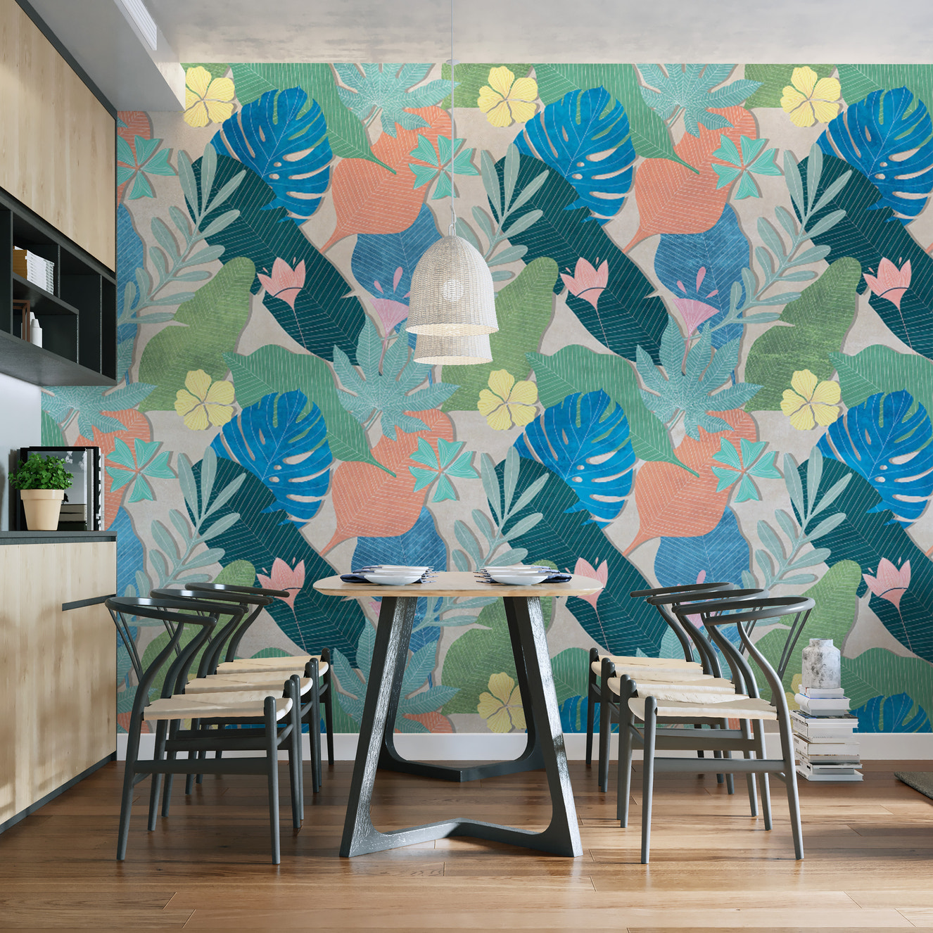 Vibrant Multicolor Tropical Leaf Wallpaper
