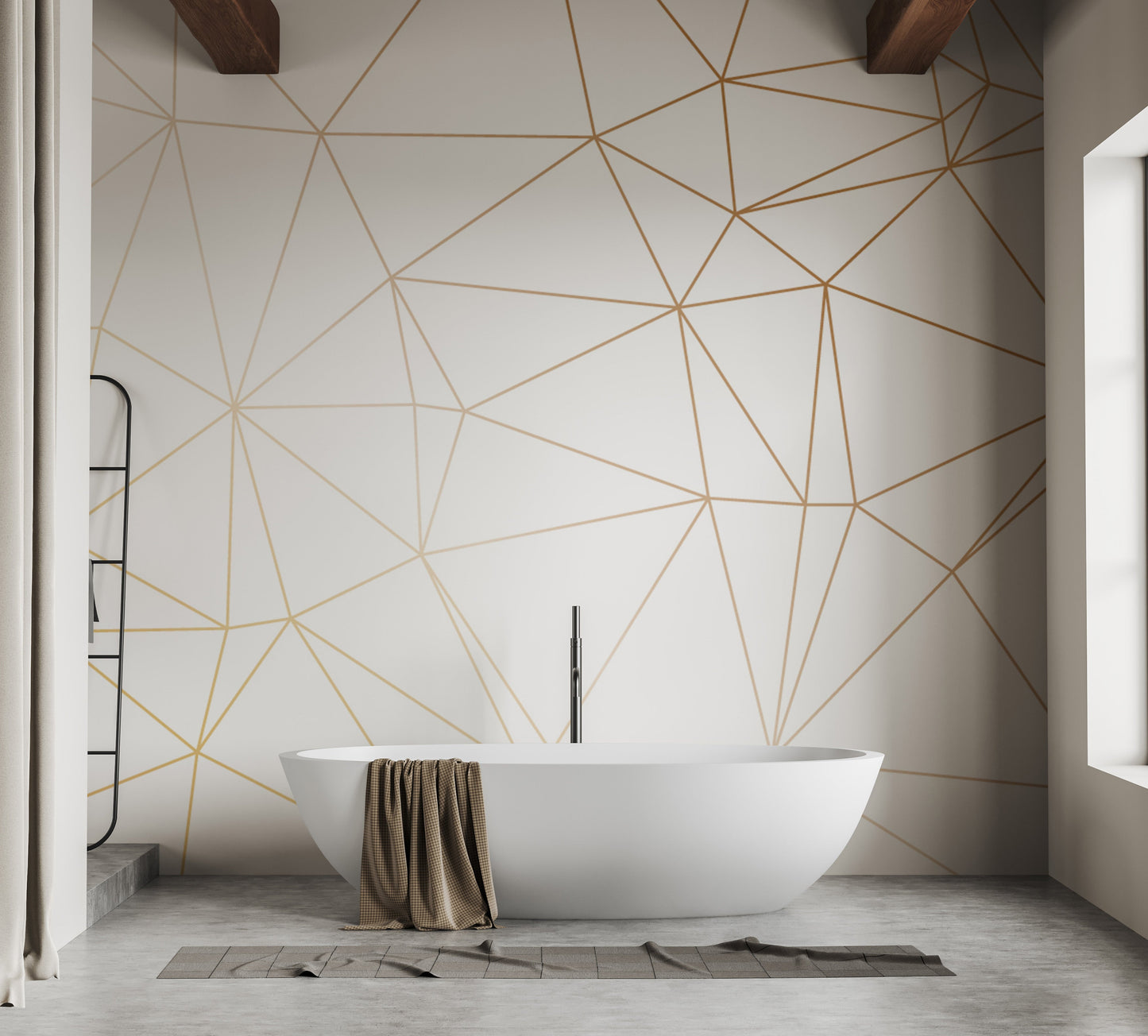 Gold Polygonal Strip Geometric Wallpaper Murals - Giffywalls