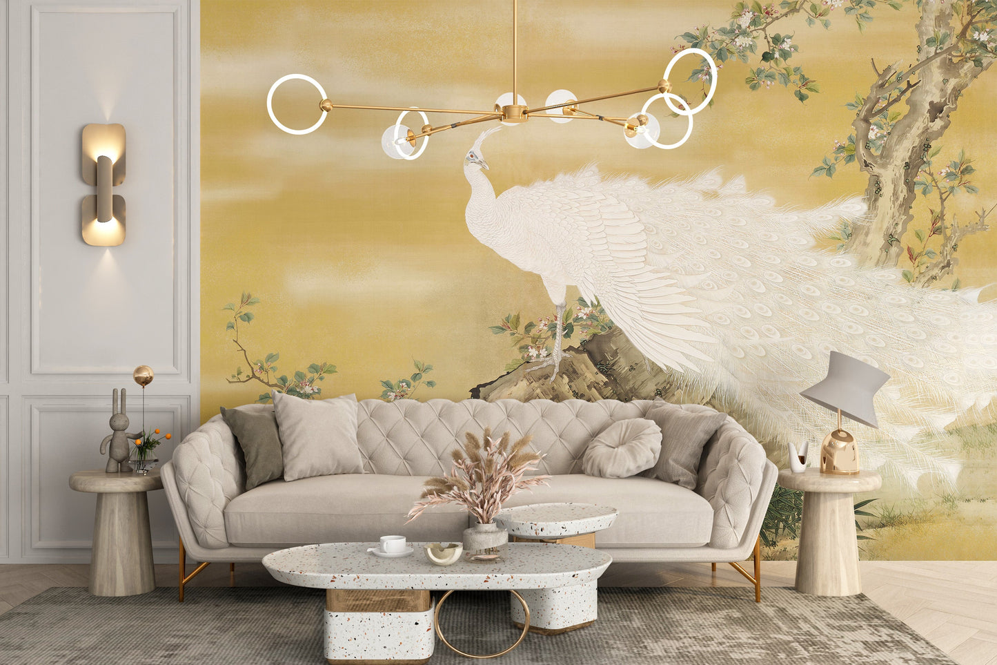 Serenity with white peacock wallpaper murals
