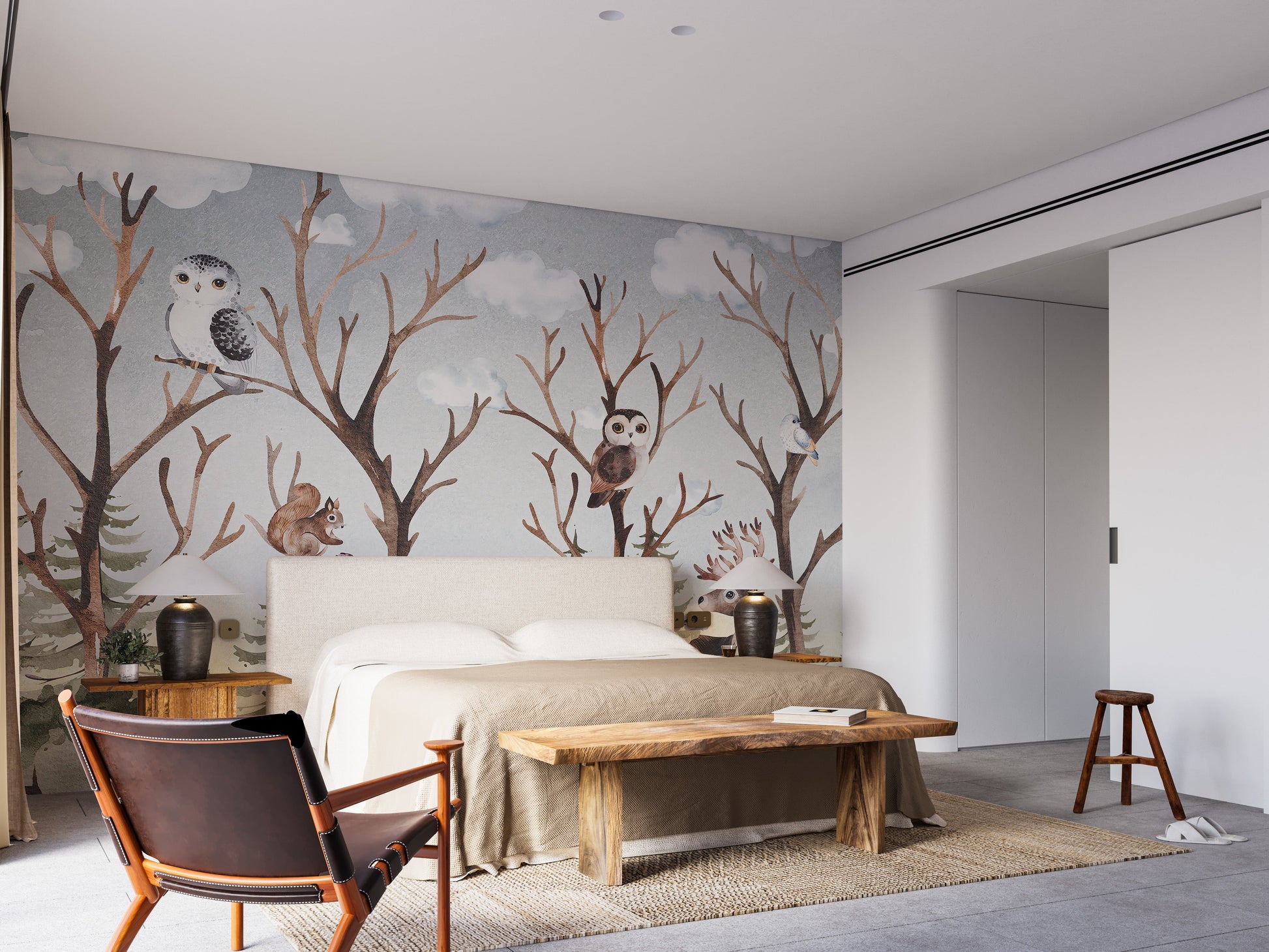 Artistic fall forest wall mural for kids
