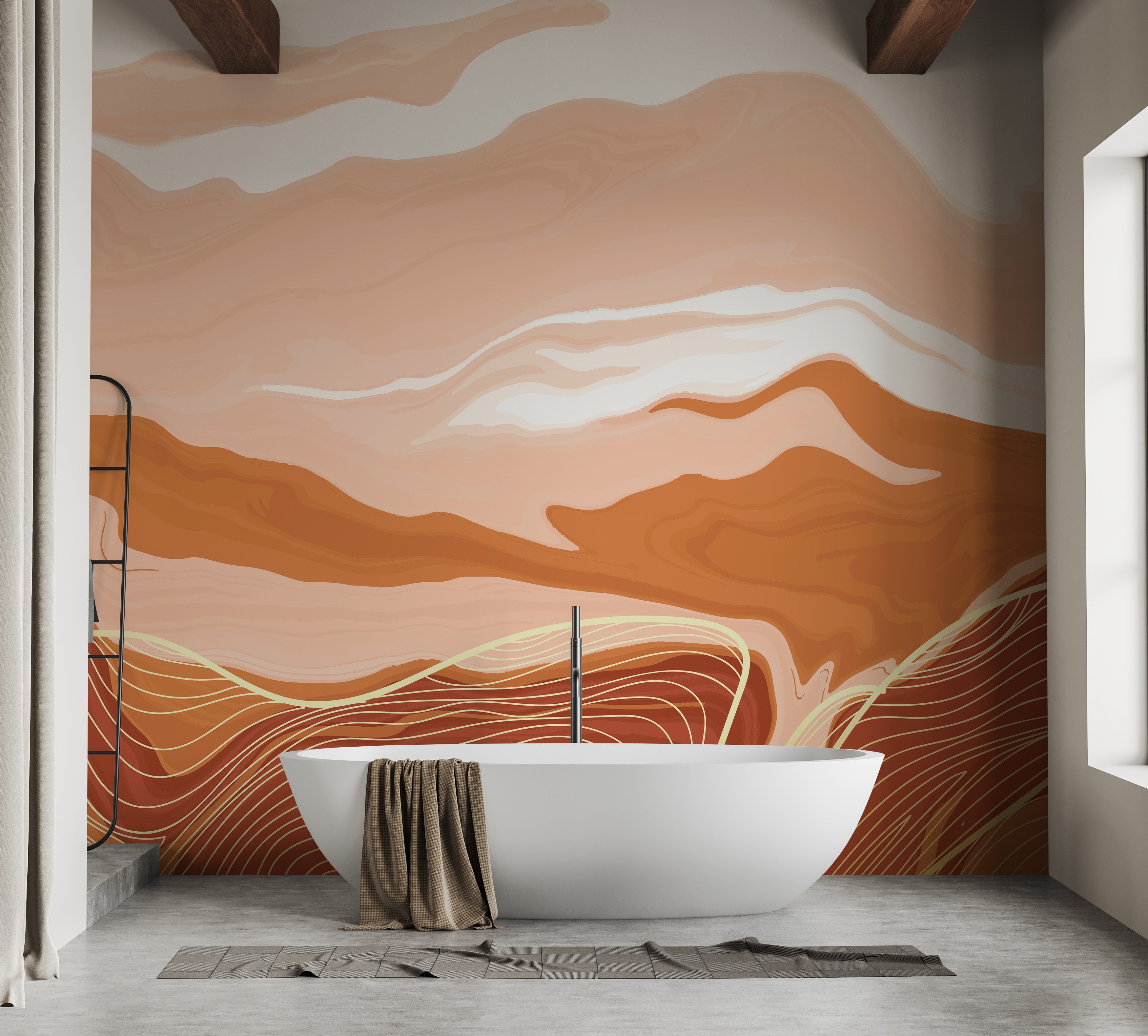 Durable orange marble wallpaper mural style