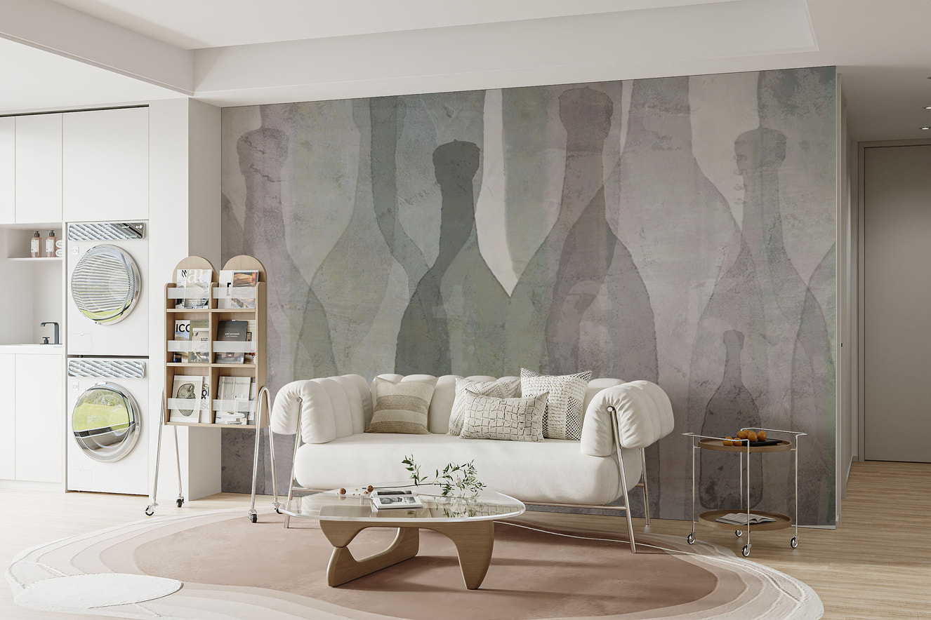 Layered glass bottle mural for walls
