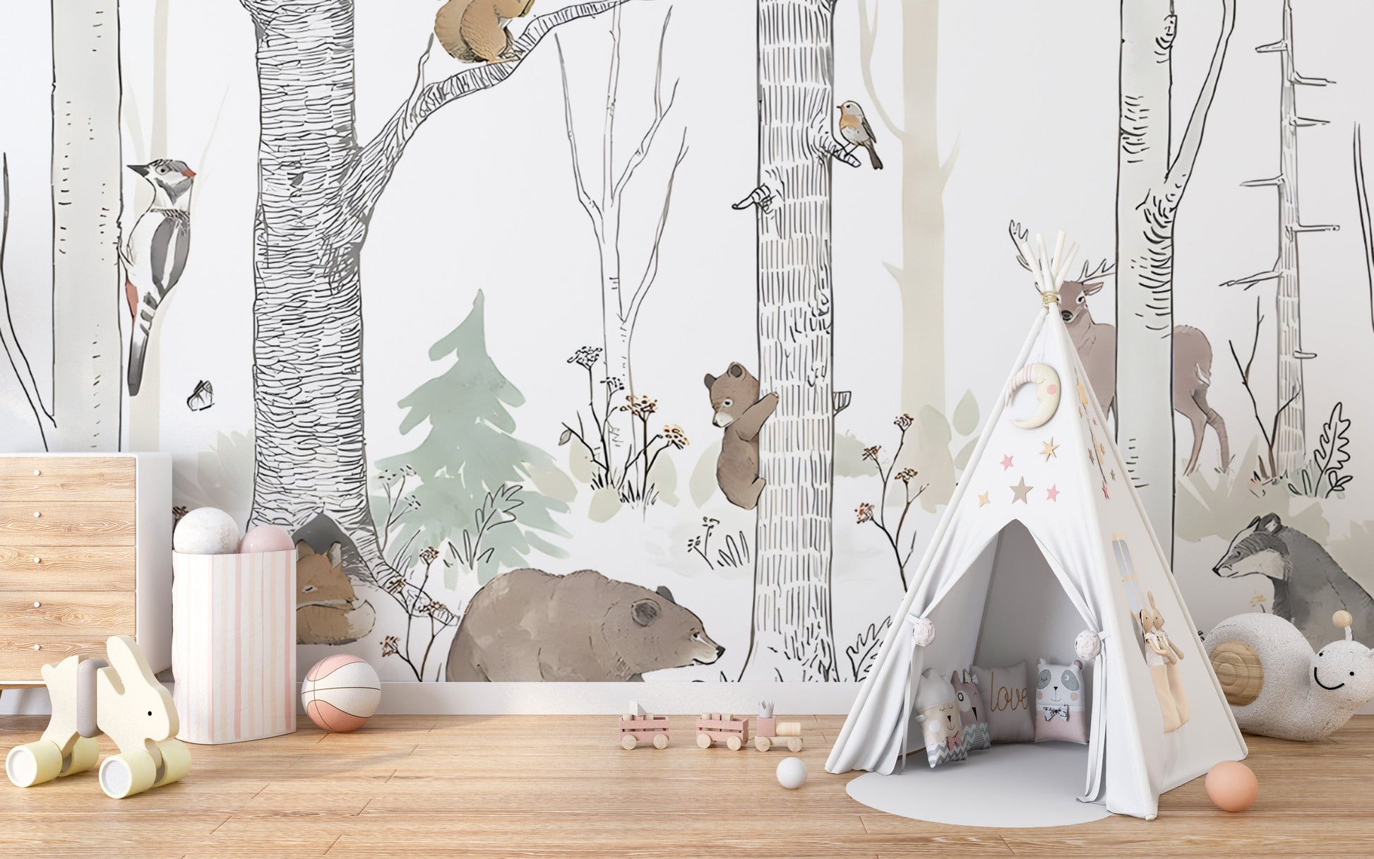 Forest Wildlife Accent Wall Mural
