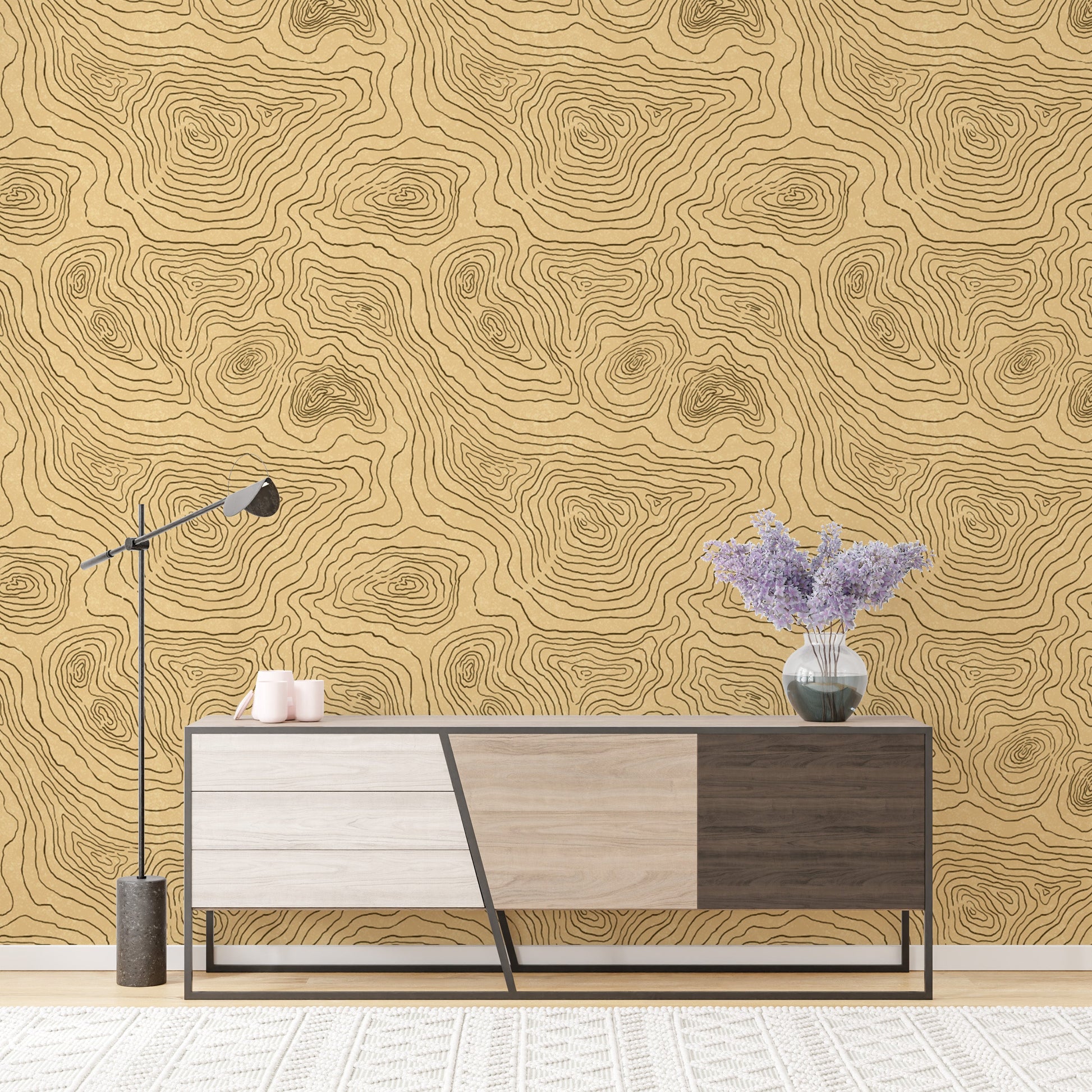 Artistic contours land mural wallpaper for contemporary spaces.
