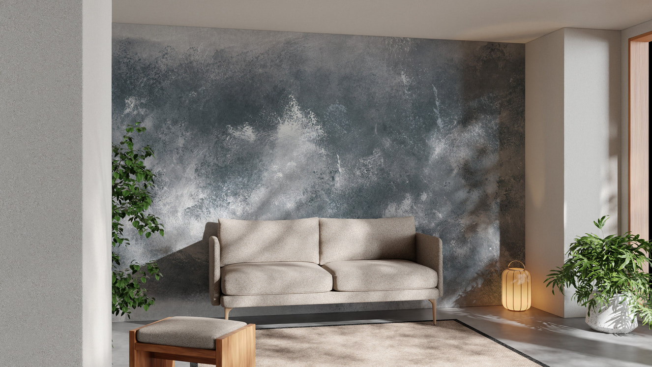 Sleek abstract grey grunge mural for a modern wall statement.
