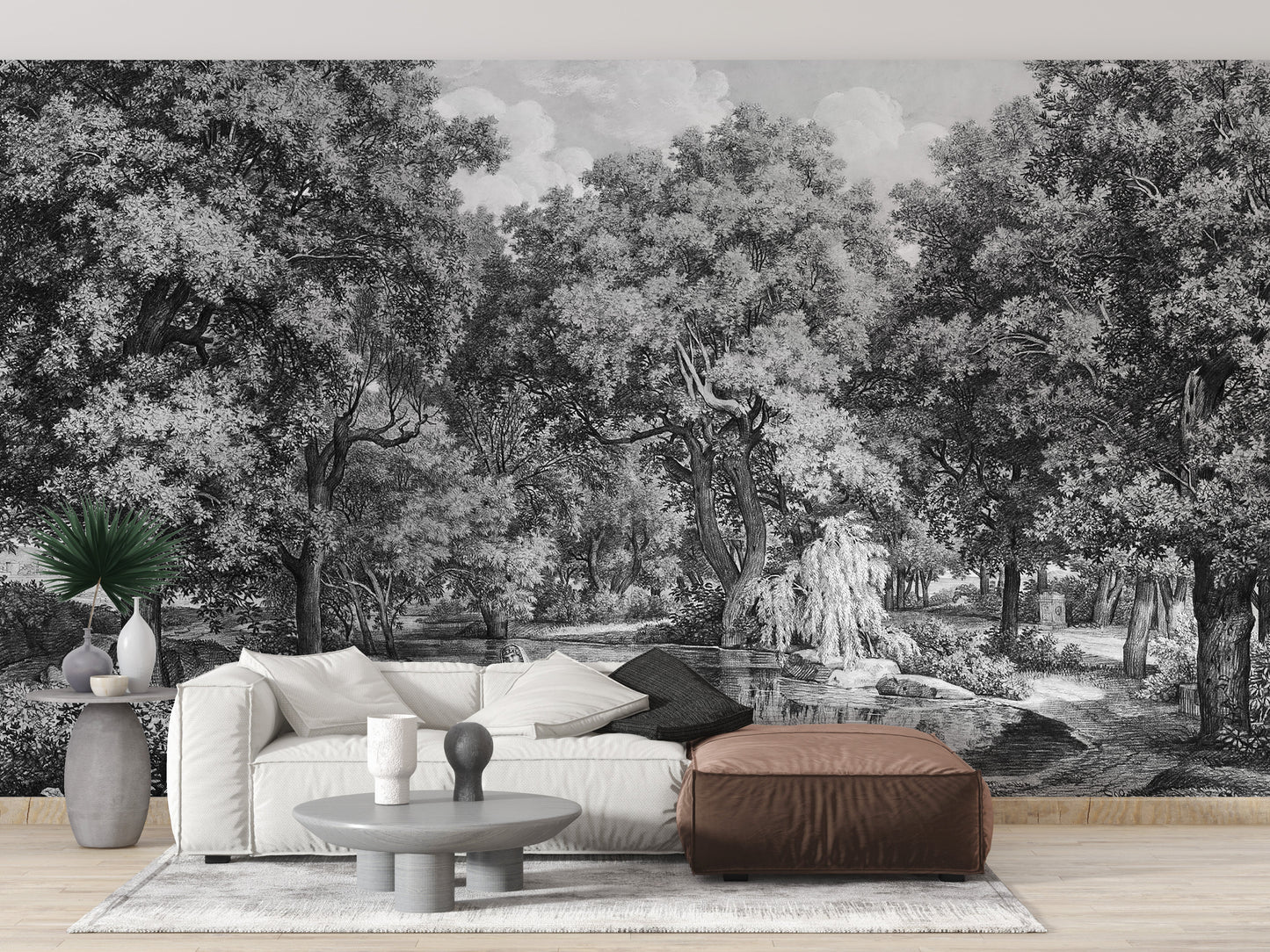 Black and White Lakeside Talk Wallpaper Mural - Giffywalls