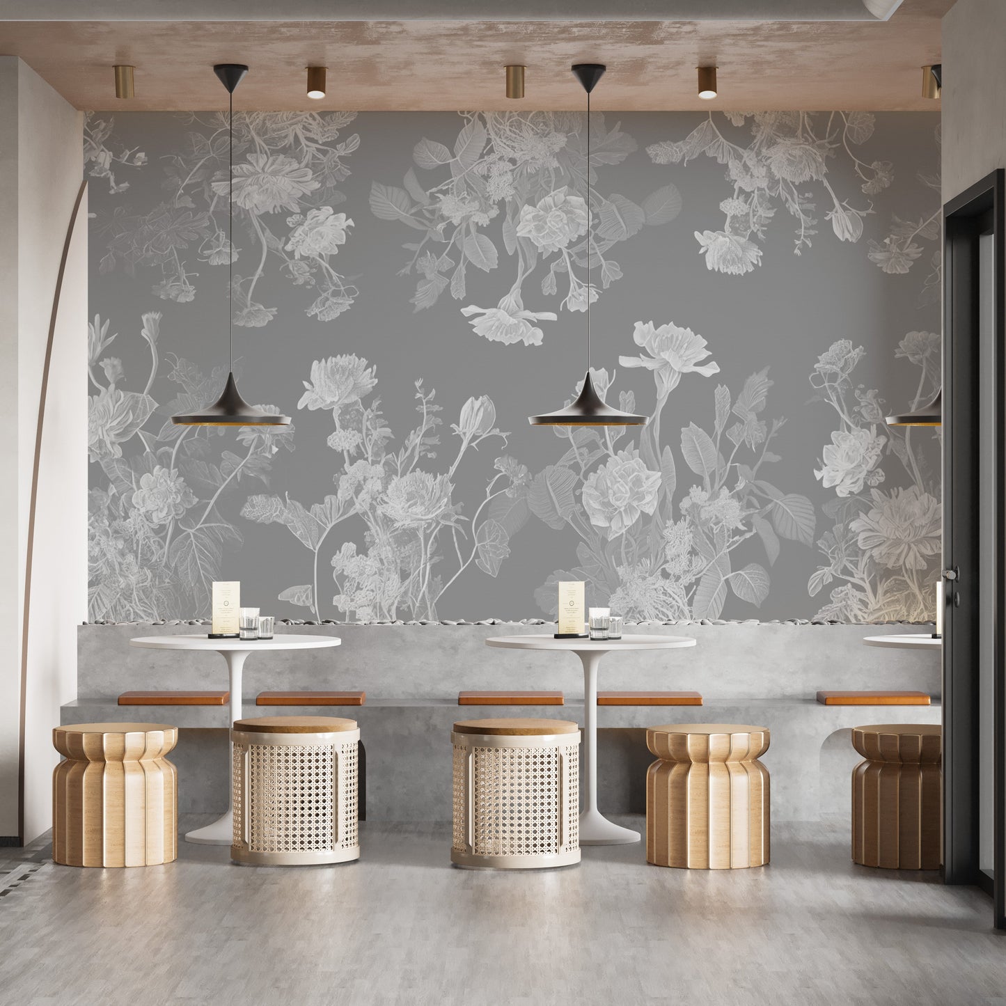 Transform your bedroom with elegant grey flower wallpaper murals.