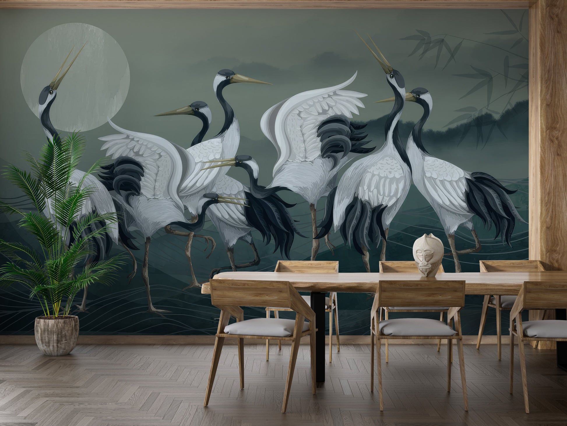 Graceful crane birds wallpaper for timeless wall decor