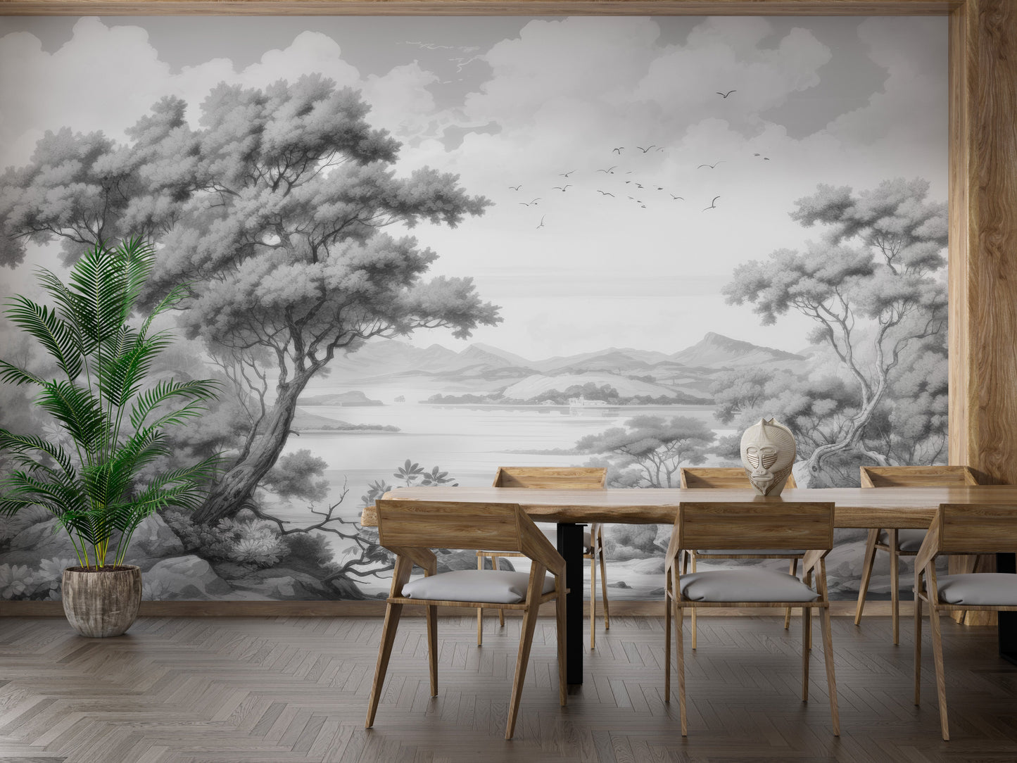 Gray Color Sketched Town Wallpaper Mural - Giffywalls