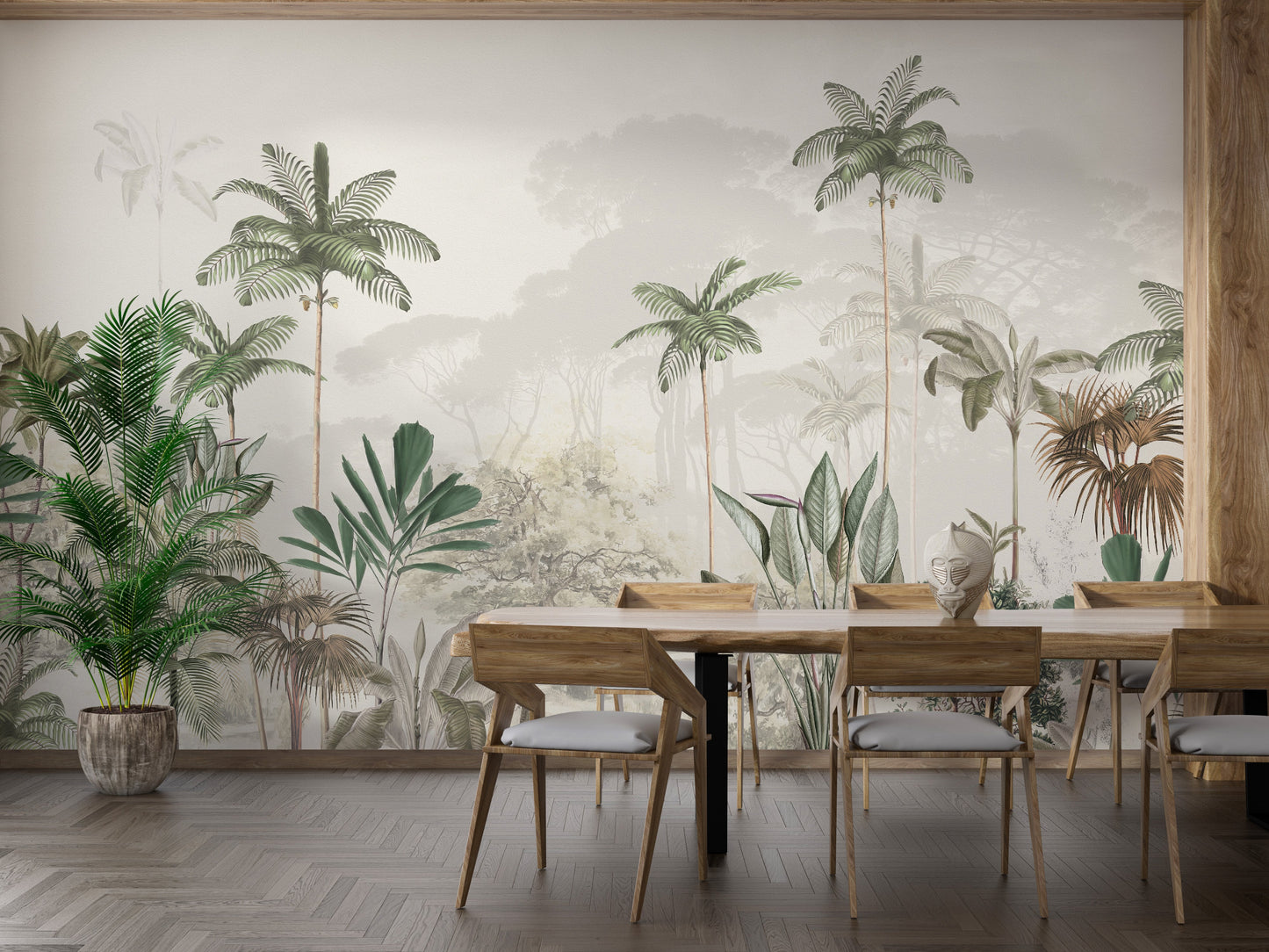 Tropical Trees White Tone Mural Wallpaper - Giffywalls