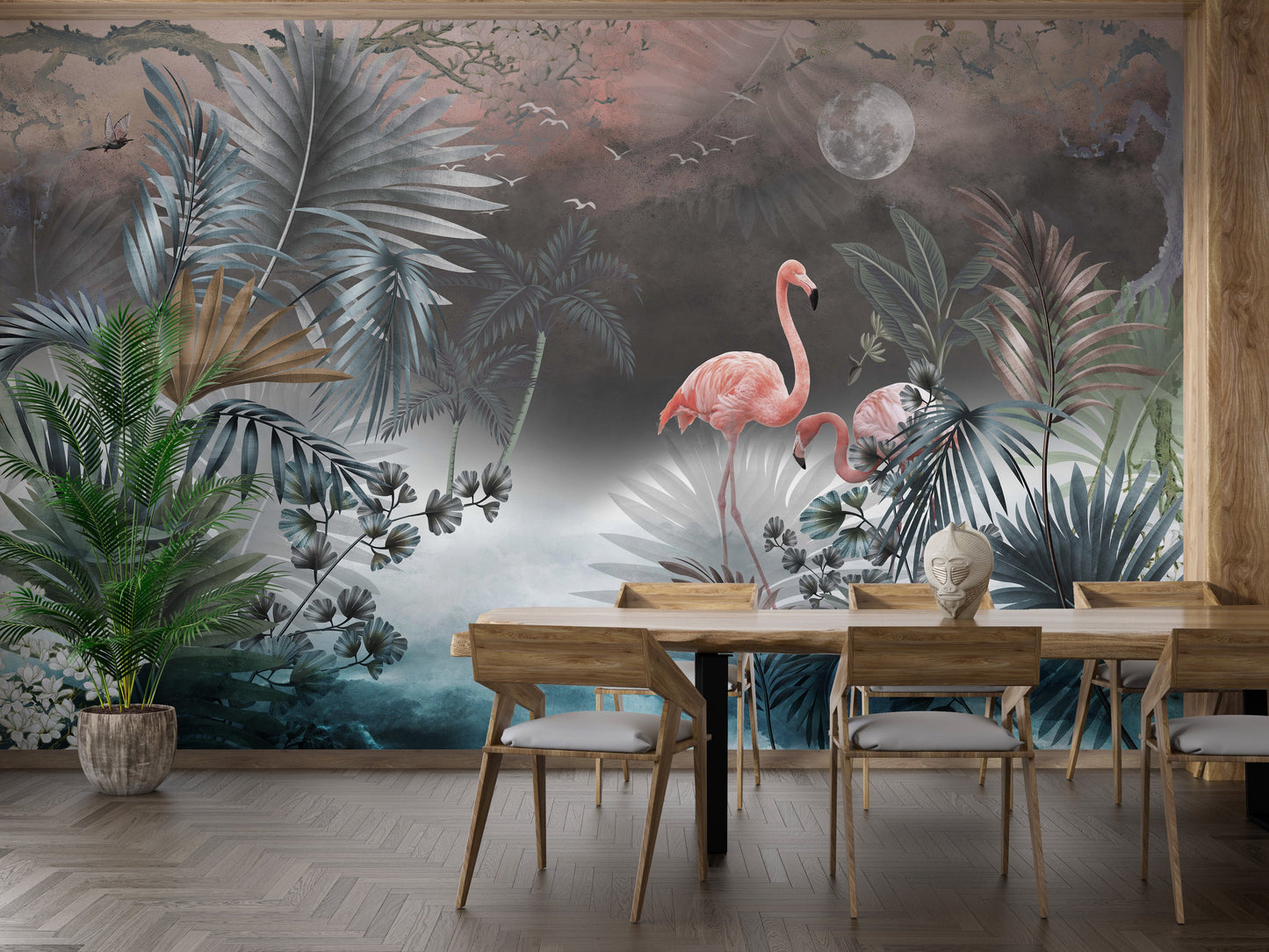 Subtle monstera leaves wallpaper mural design
