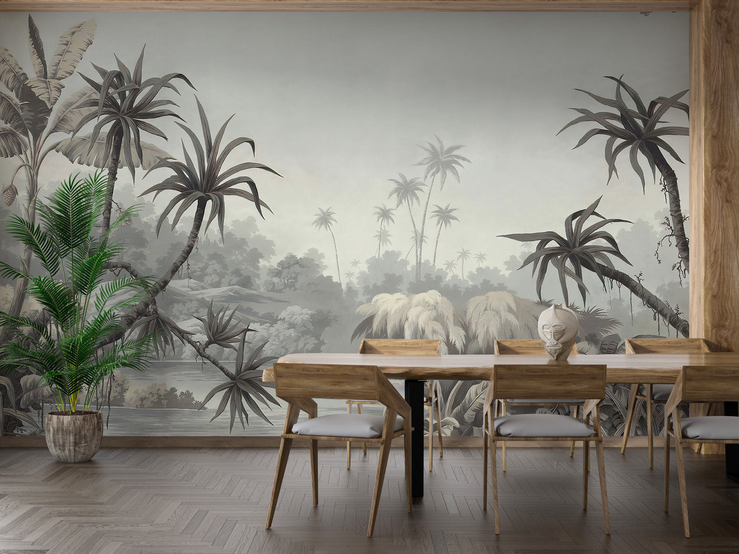 Scenic countryside tropical wall mural tones
