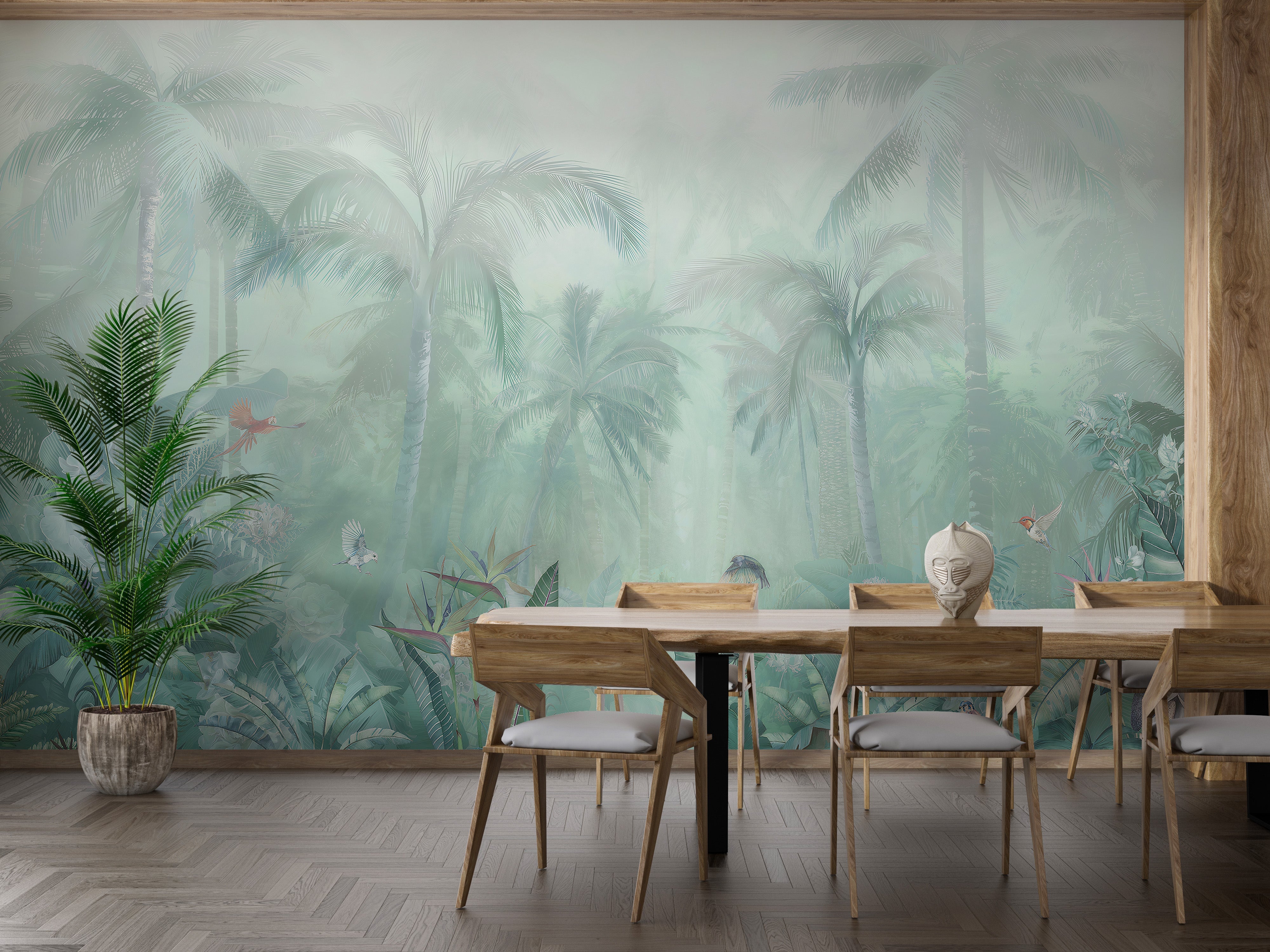 Mint Green Colored Forest View Wallpaper Murals - Giffywalls