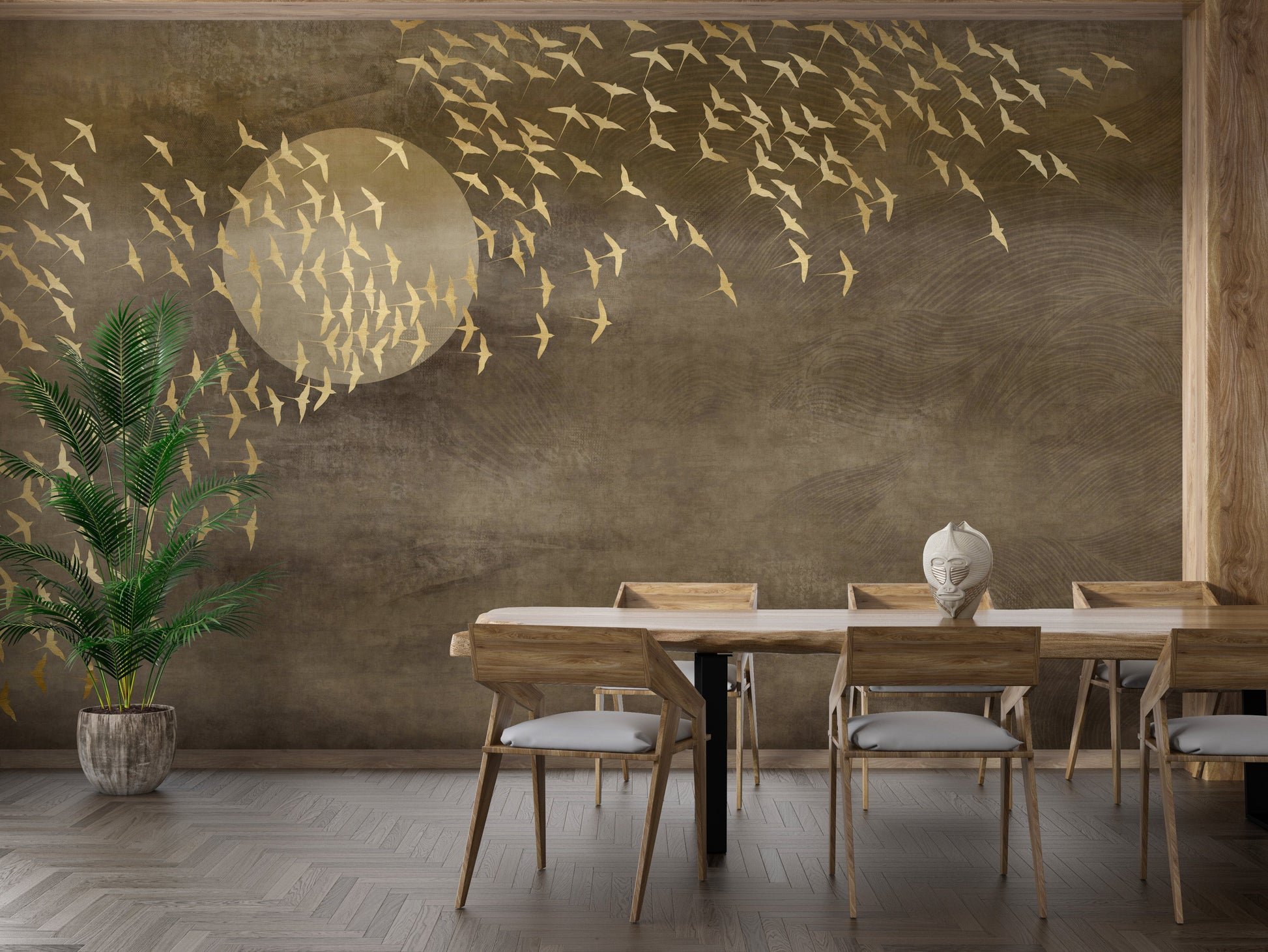 Golden Birds Flying Wallpaper Murals - Giffywalls