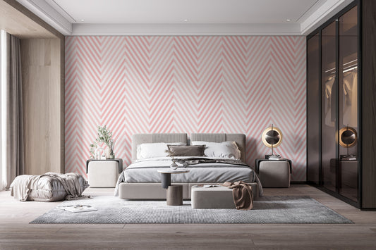 Chevron pink and white geometric wallpaper.