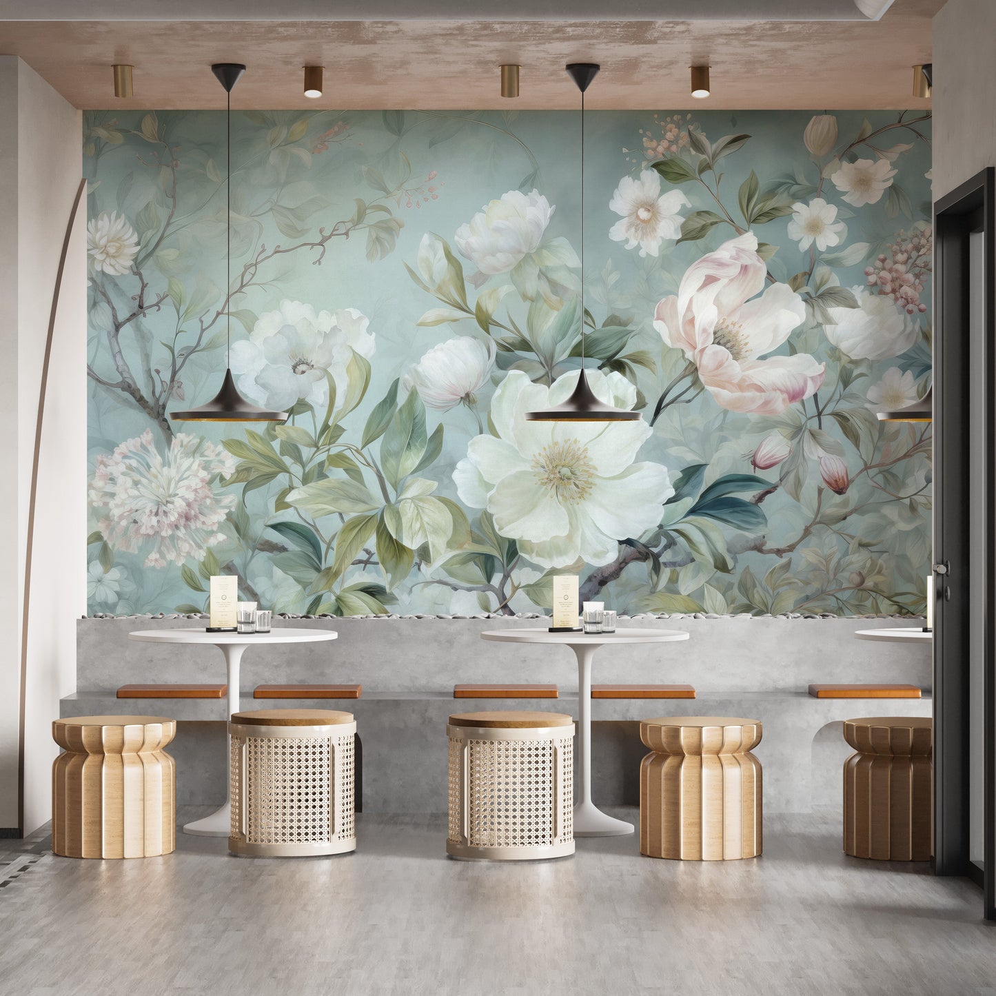 Add warmth and charm with blossom green floral wallpaper murals.