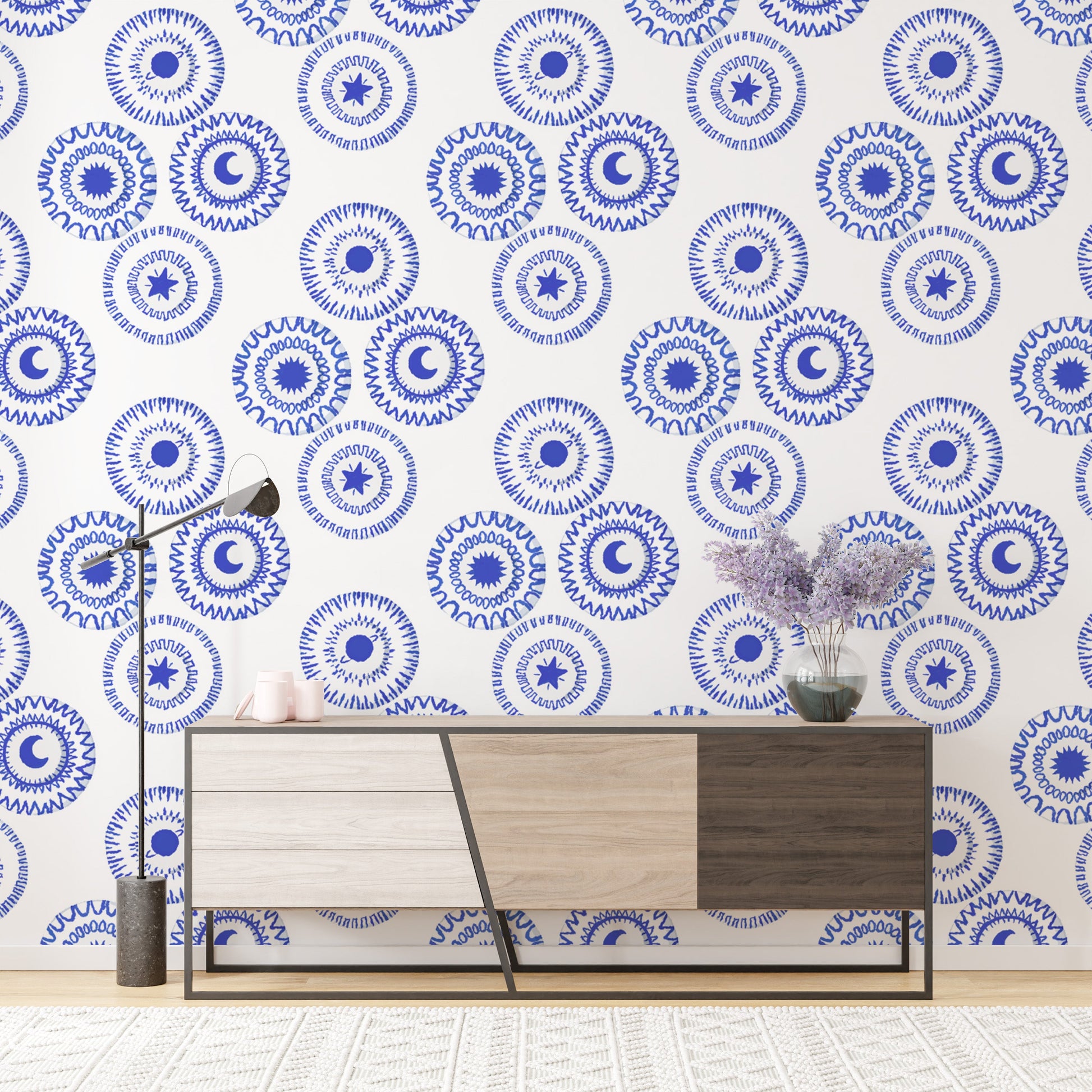 Stylish blue porcelain removable wallpaper for modern homes.
