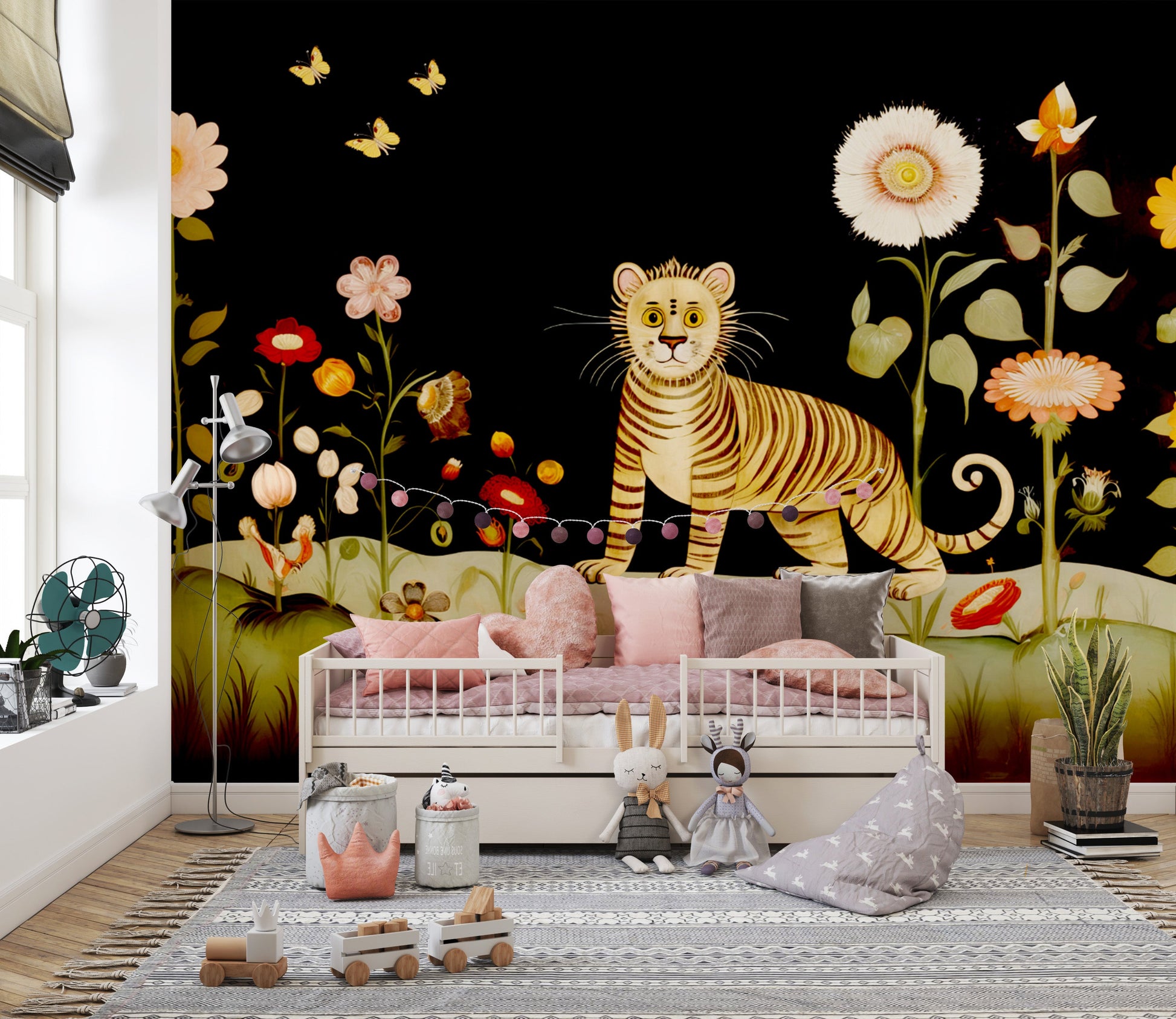 Bring nature and culture together with Tibetan flower tiger wallpaper murals.