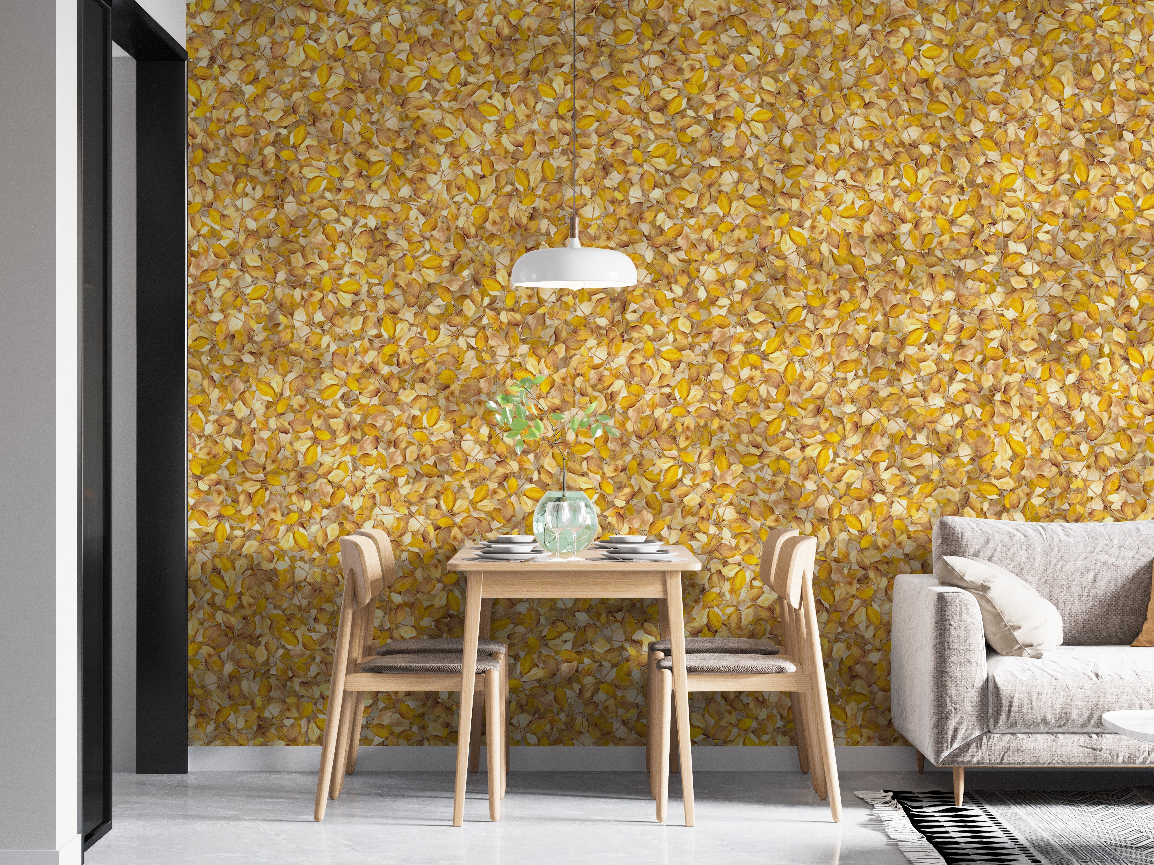 Cozy yellow leaf wallpaper for home décor
