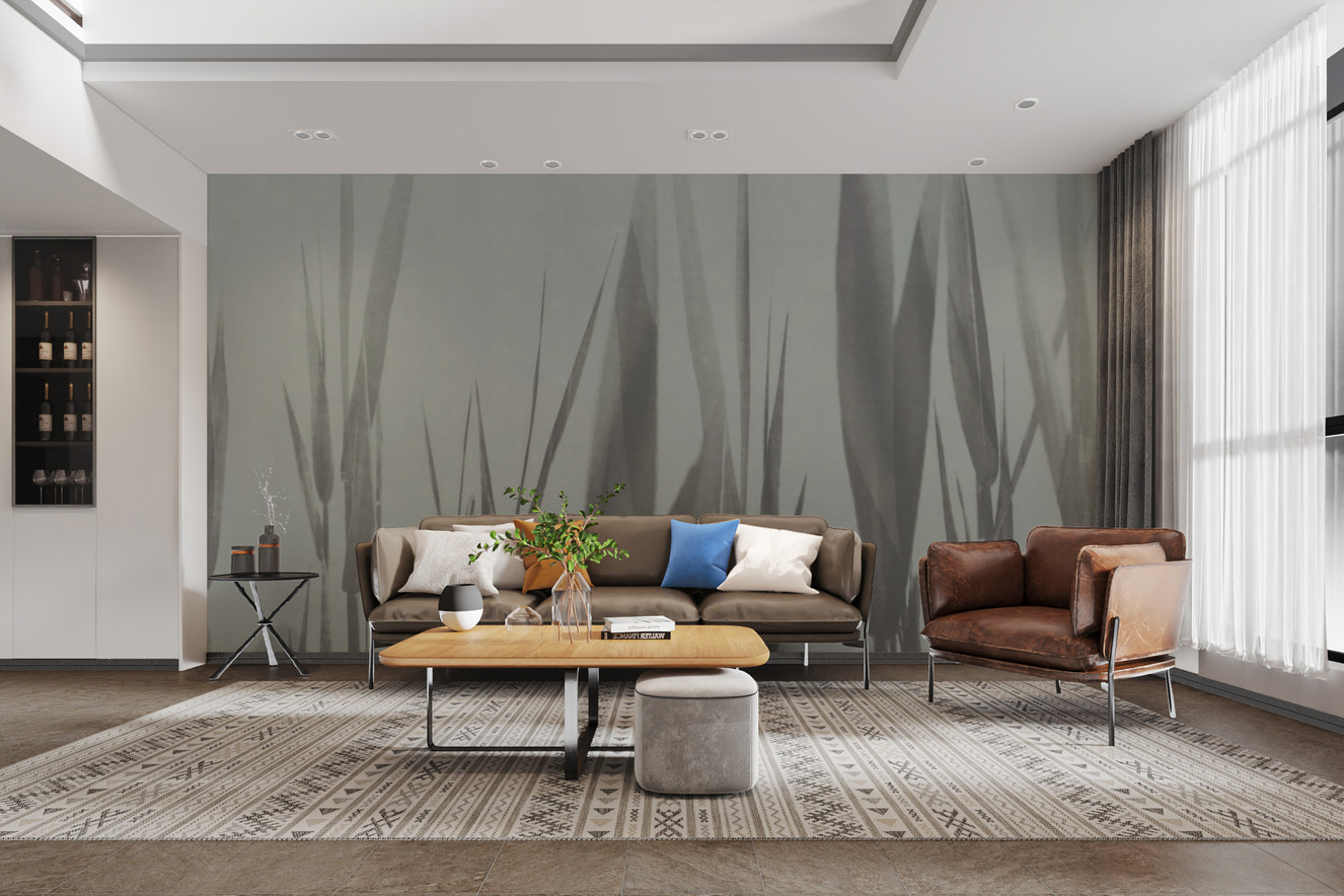 Tranquil grassland leaves wallpaper mural
