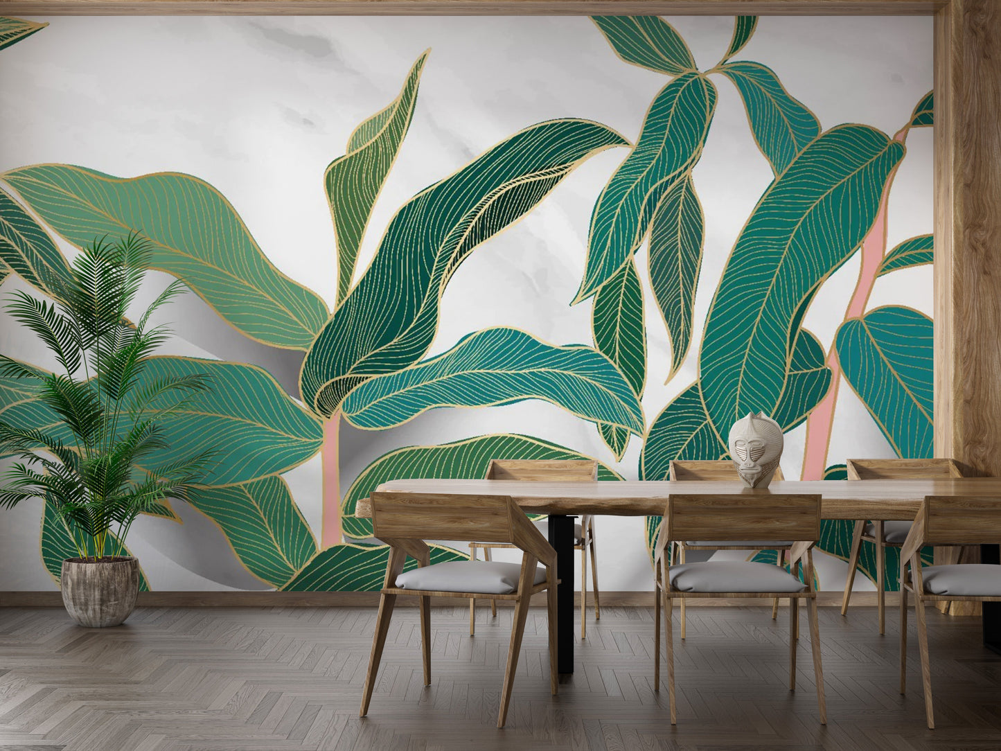 Stunning Tropical Gold Rimmed Leaves Wallpaper